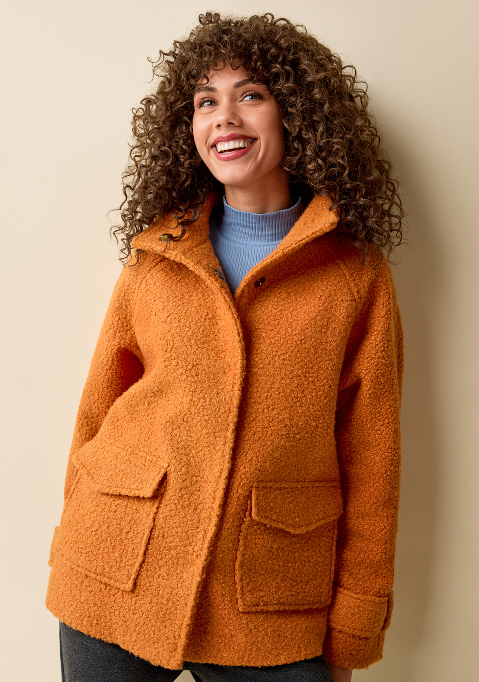 Button Up Boucle Jacket Half Body