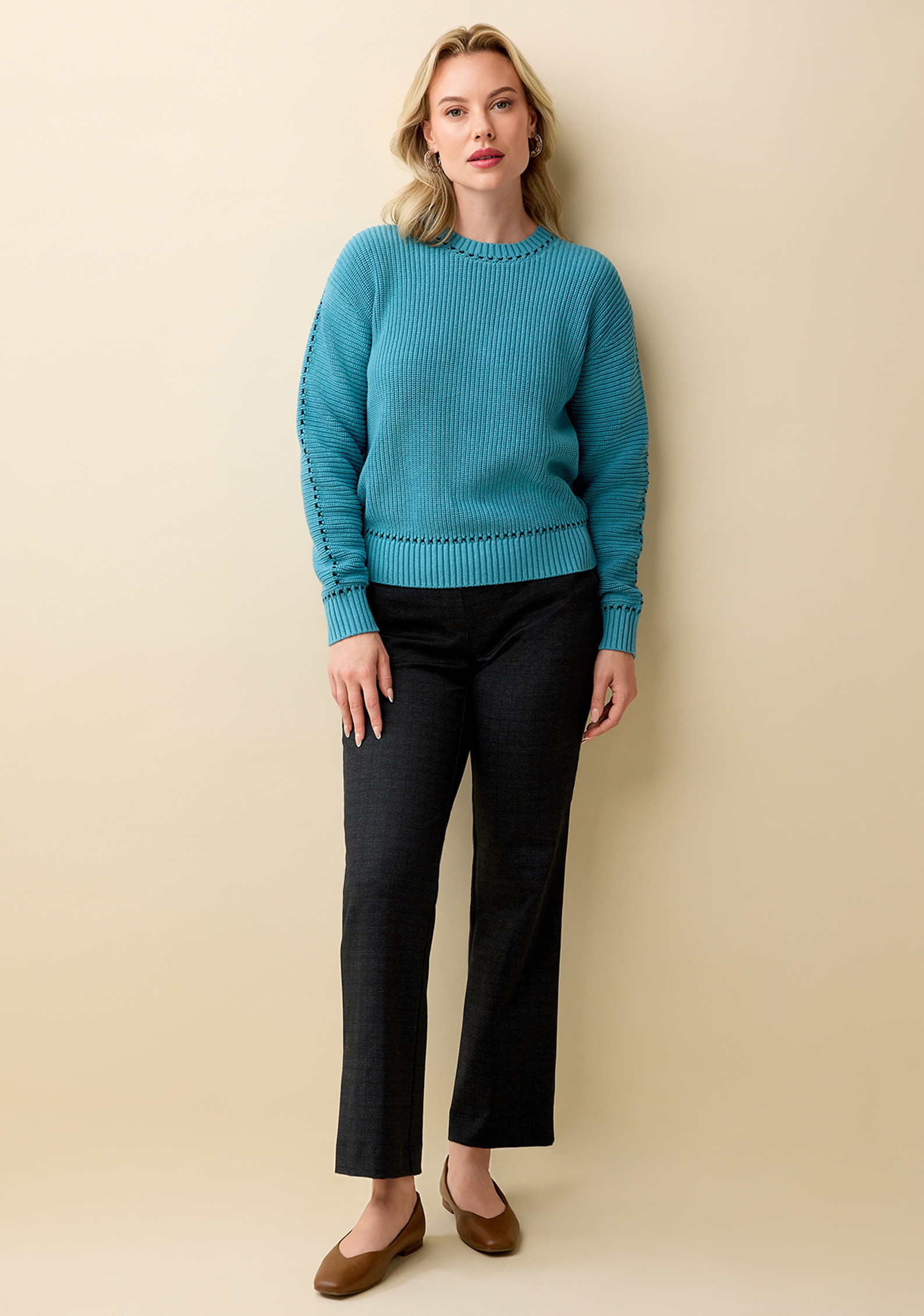 Cotton Textured Sweater Full Body