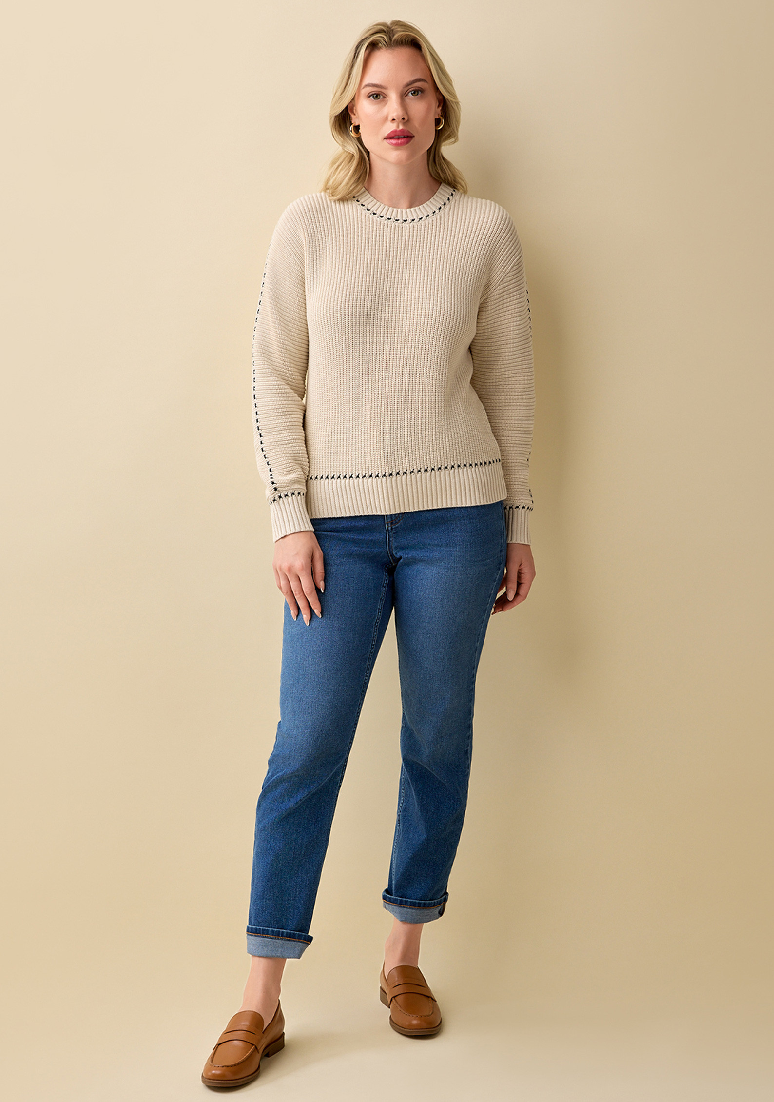 Cotton Textured Sweater Full Body
