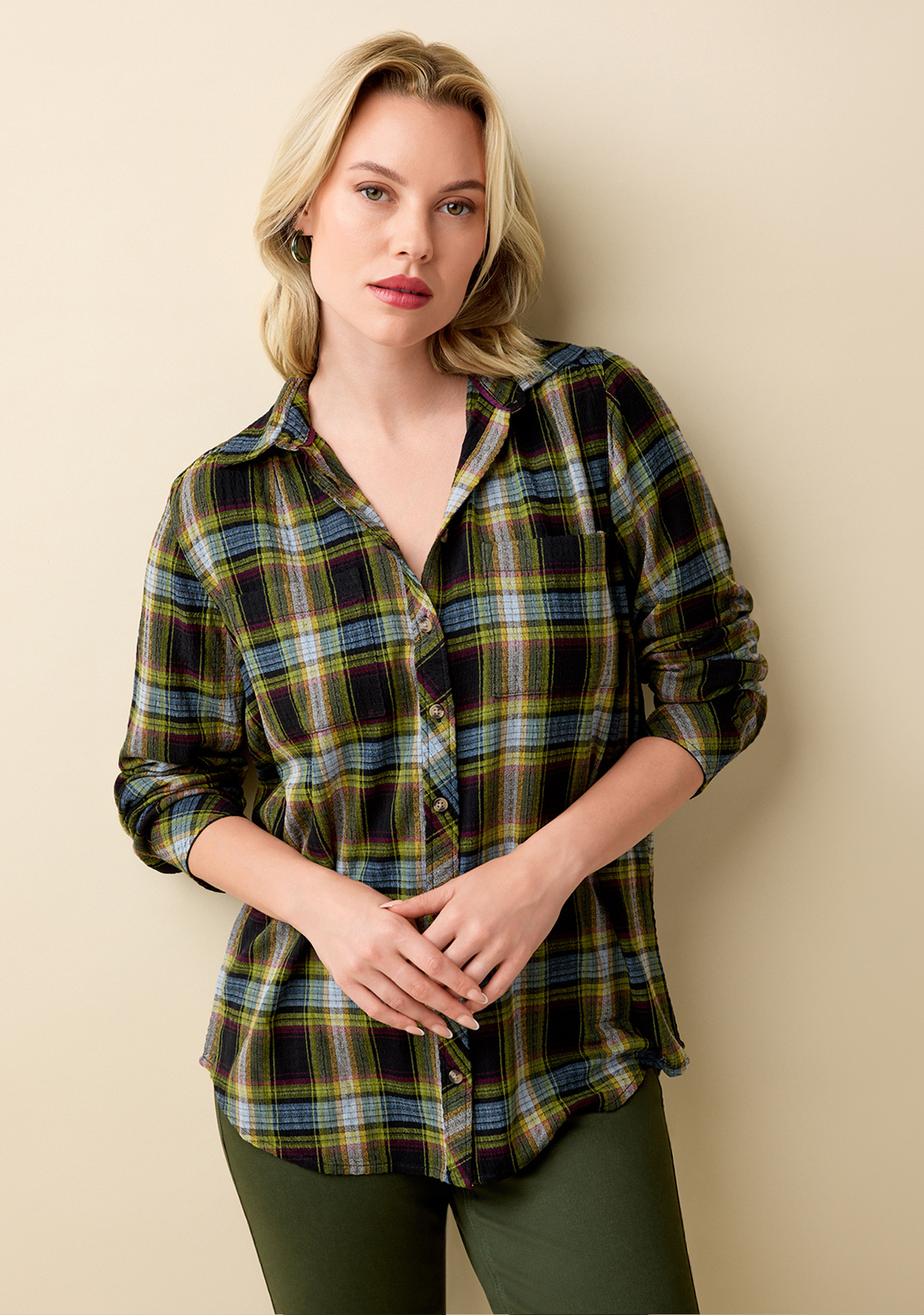 Green Plaid Button Up Shirt