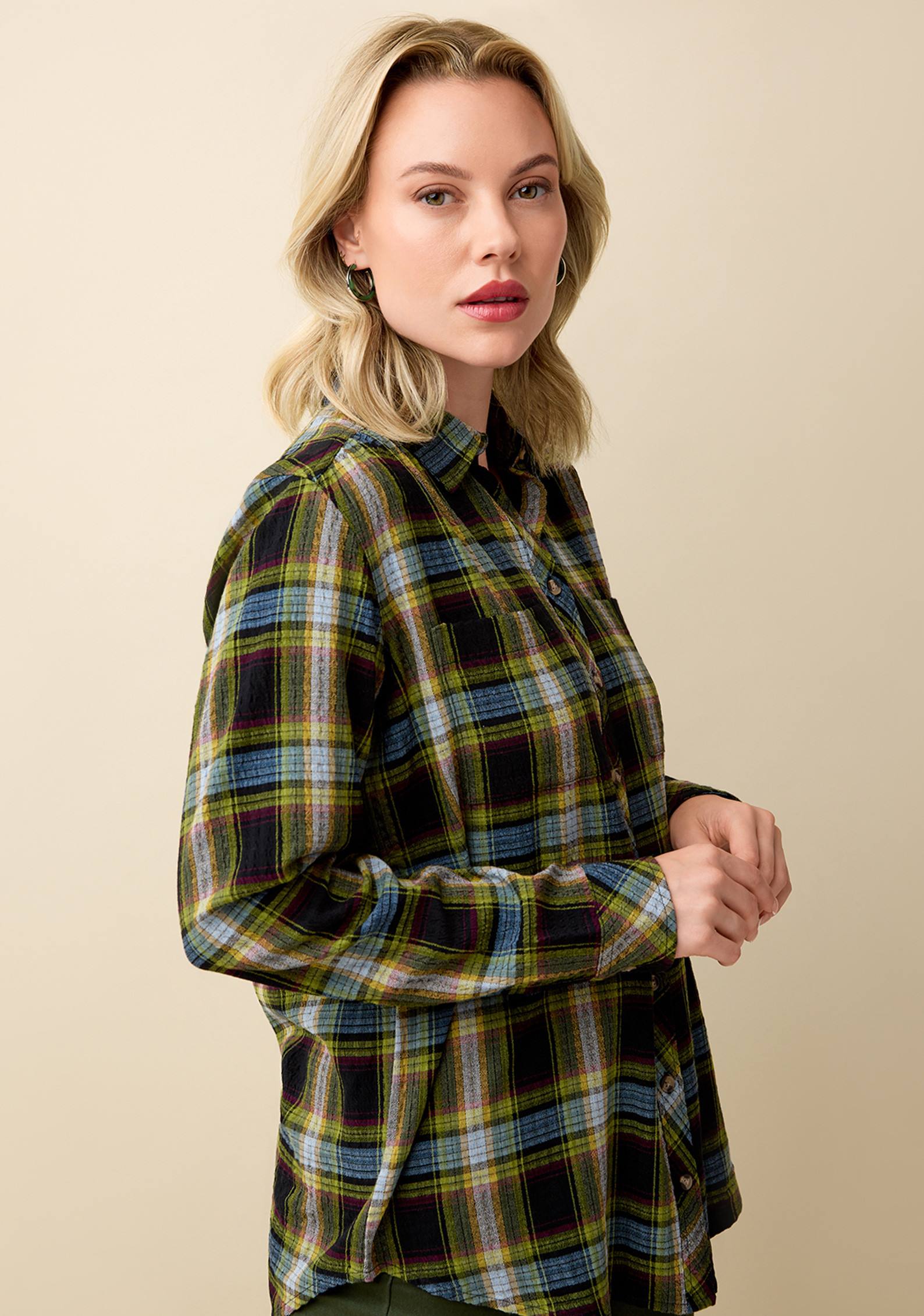 Green Plaid Button Up Shirt Side View