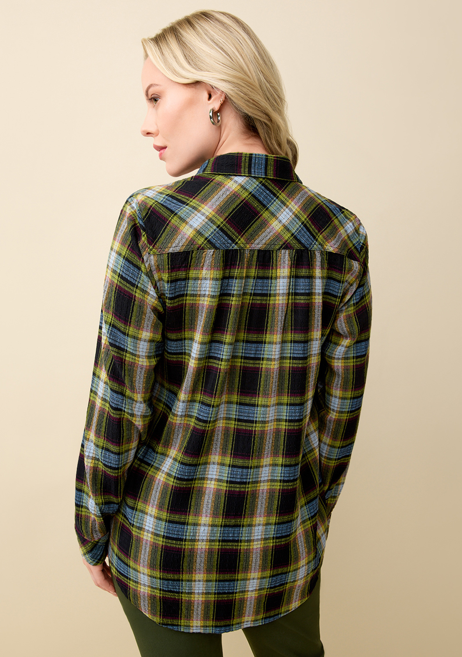 Green Plaid Button Up Shirt Back View