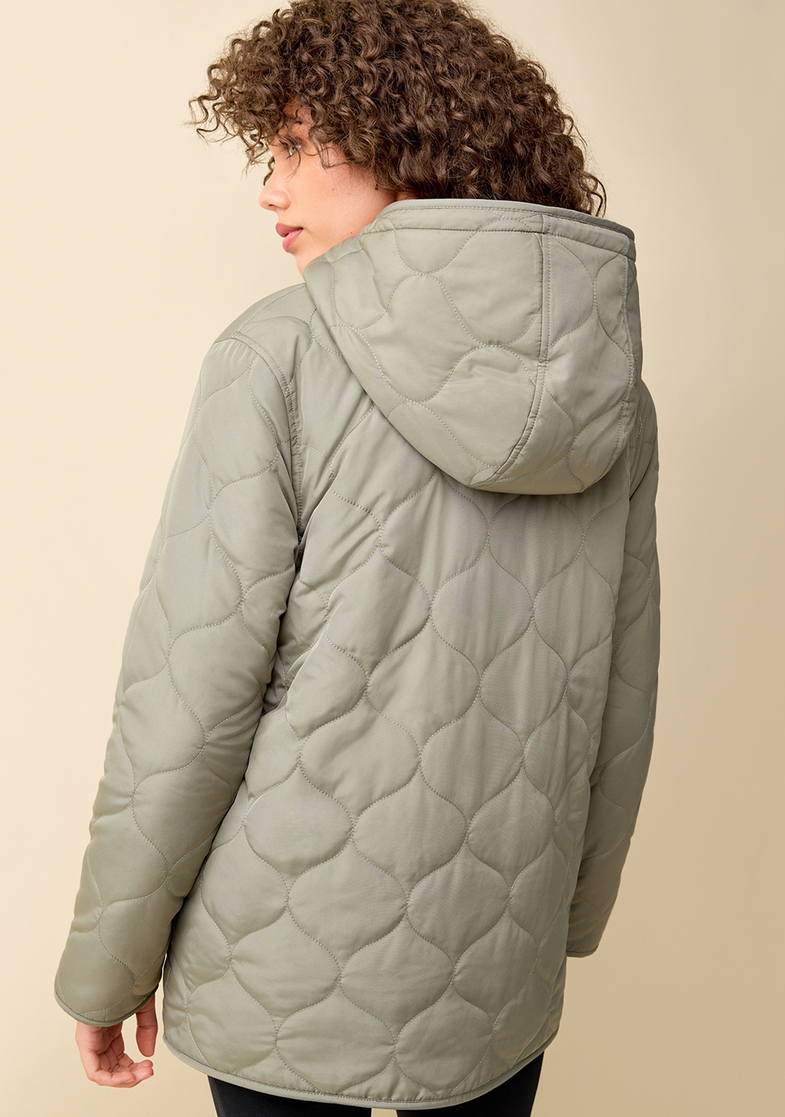 Olive Green Reversible Jacket Back View Quilted Side