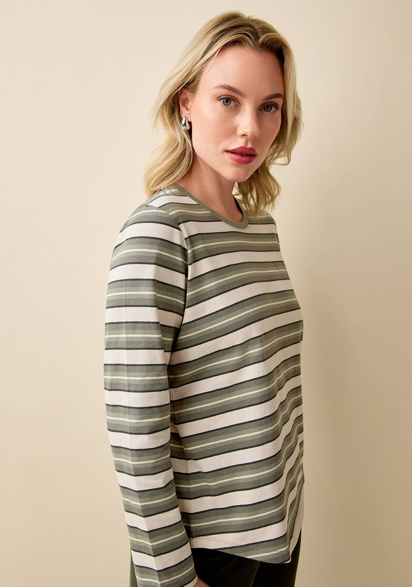 Petite - Semi Fit Striped Tee Side View