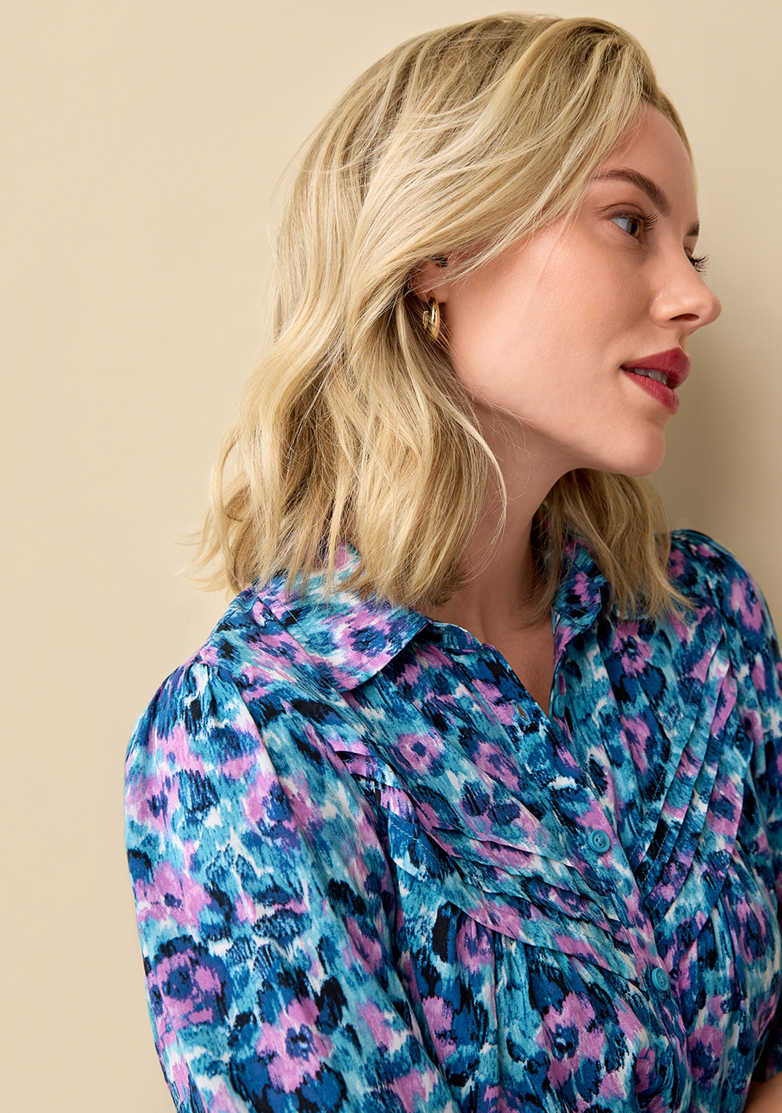 Pleated Floral Blouse Close Up