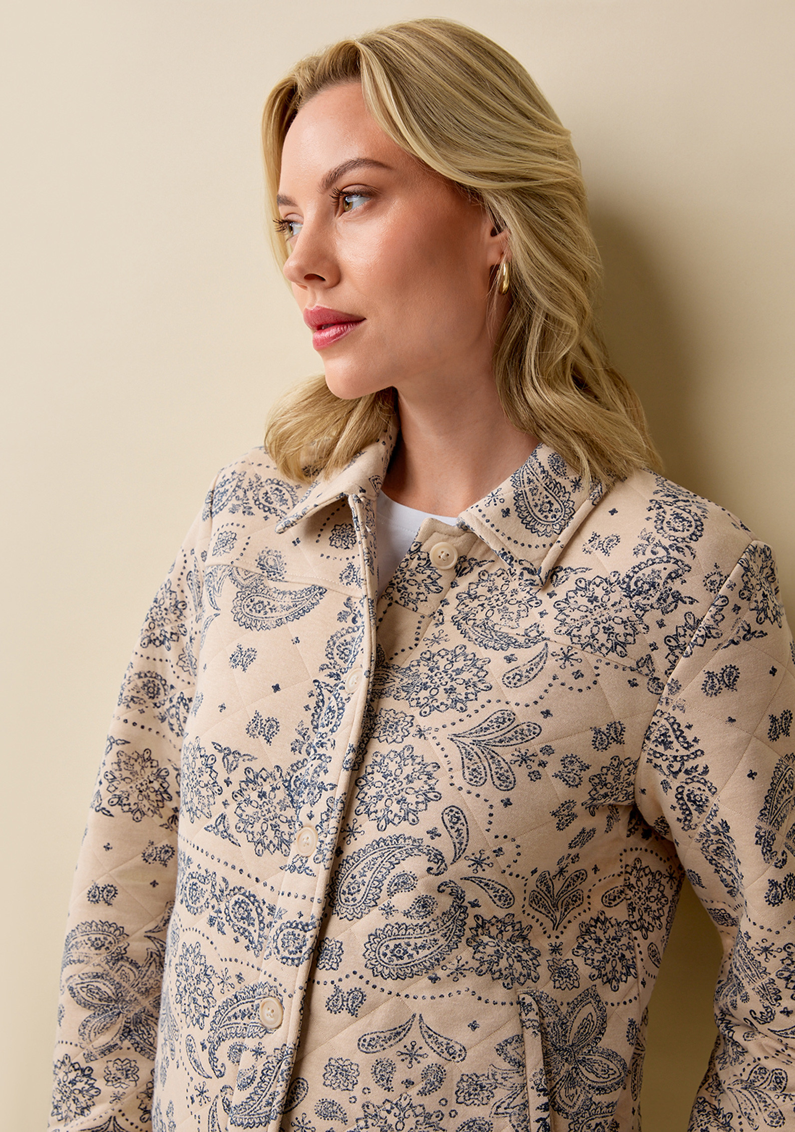 Quilted Paisley Print Shacket Close Up