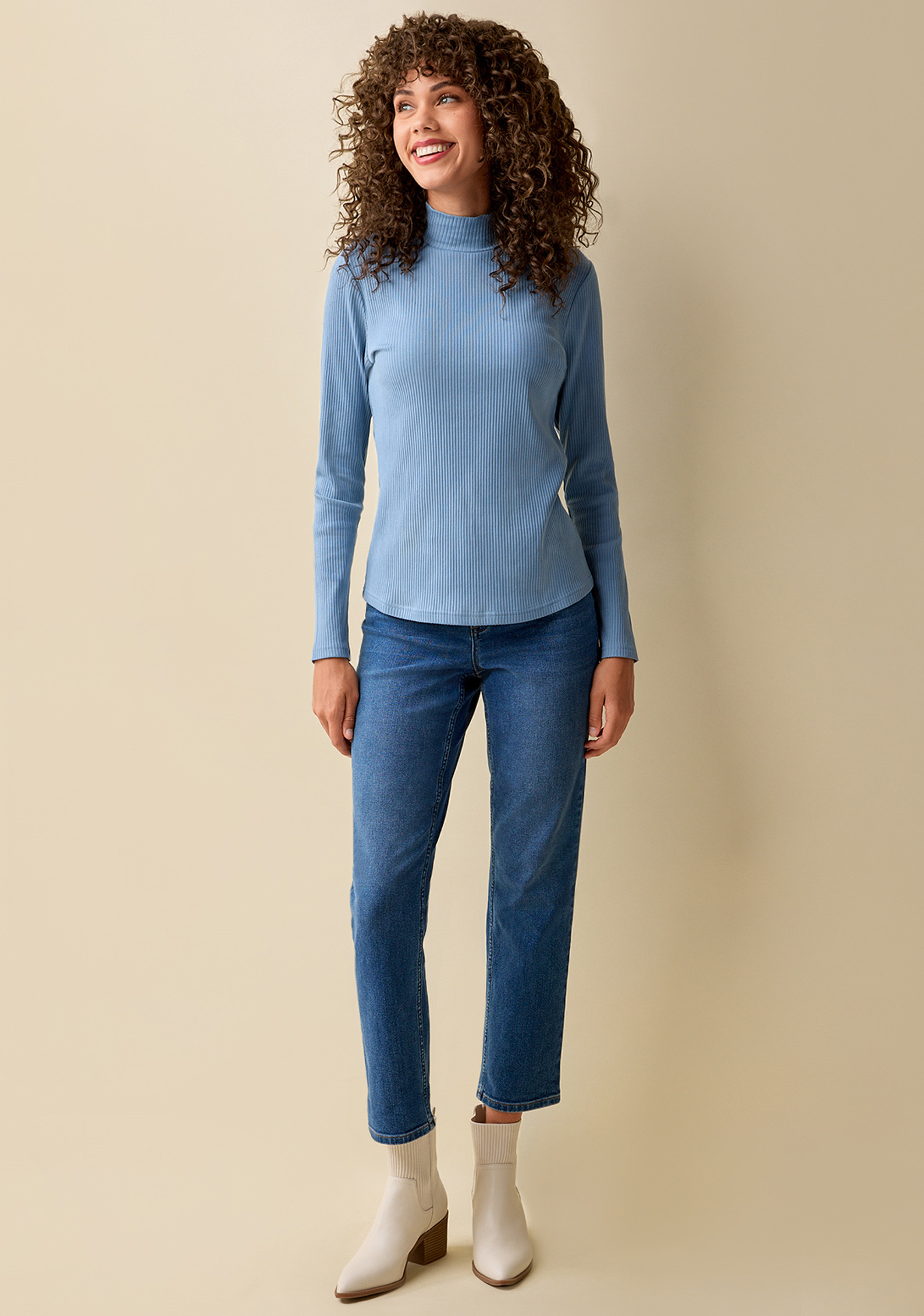 Rib Knit Mockneck Tee Full Body