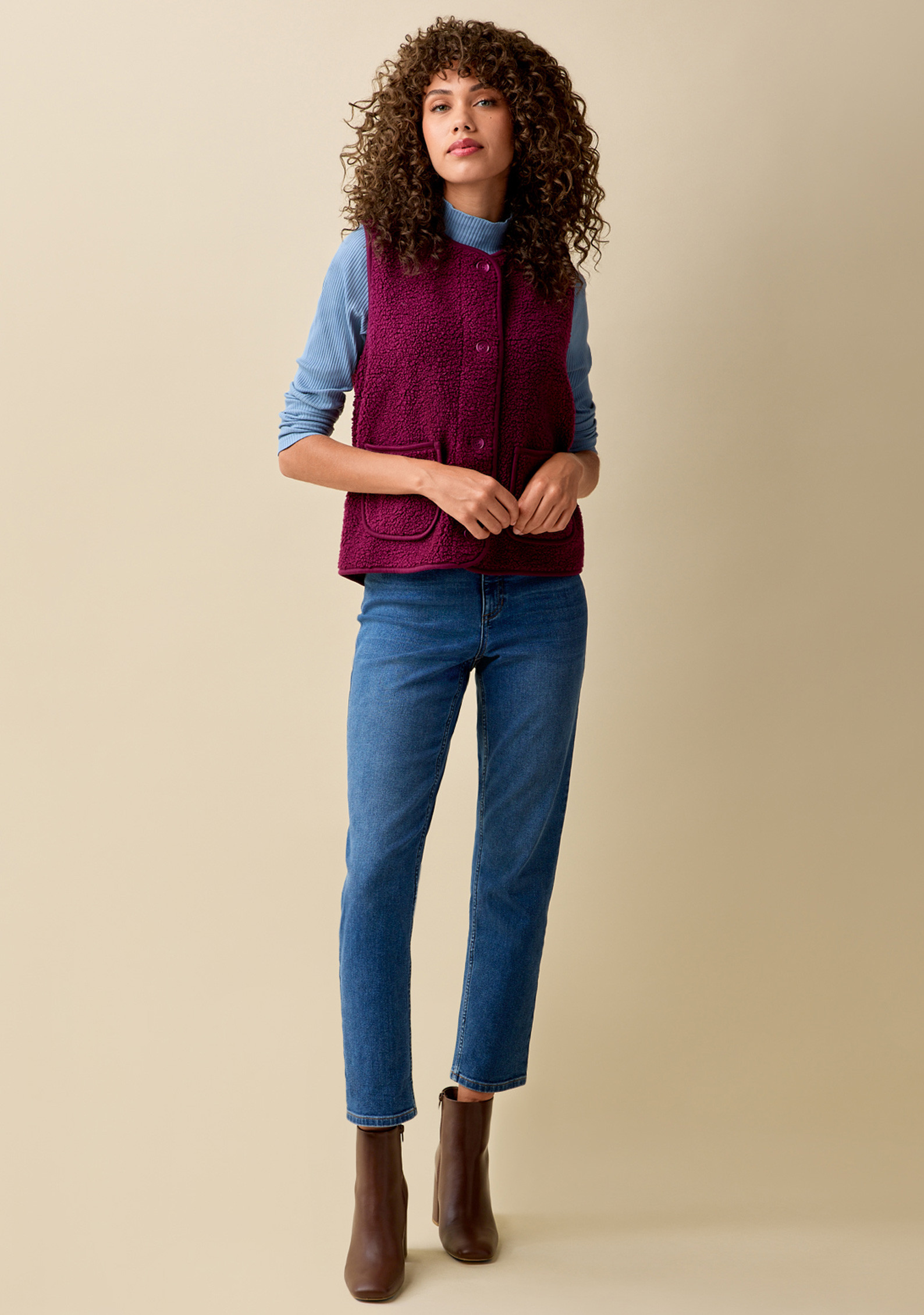 Sherpa Button Front Vest Full Body