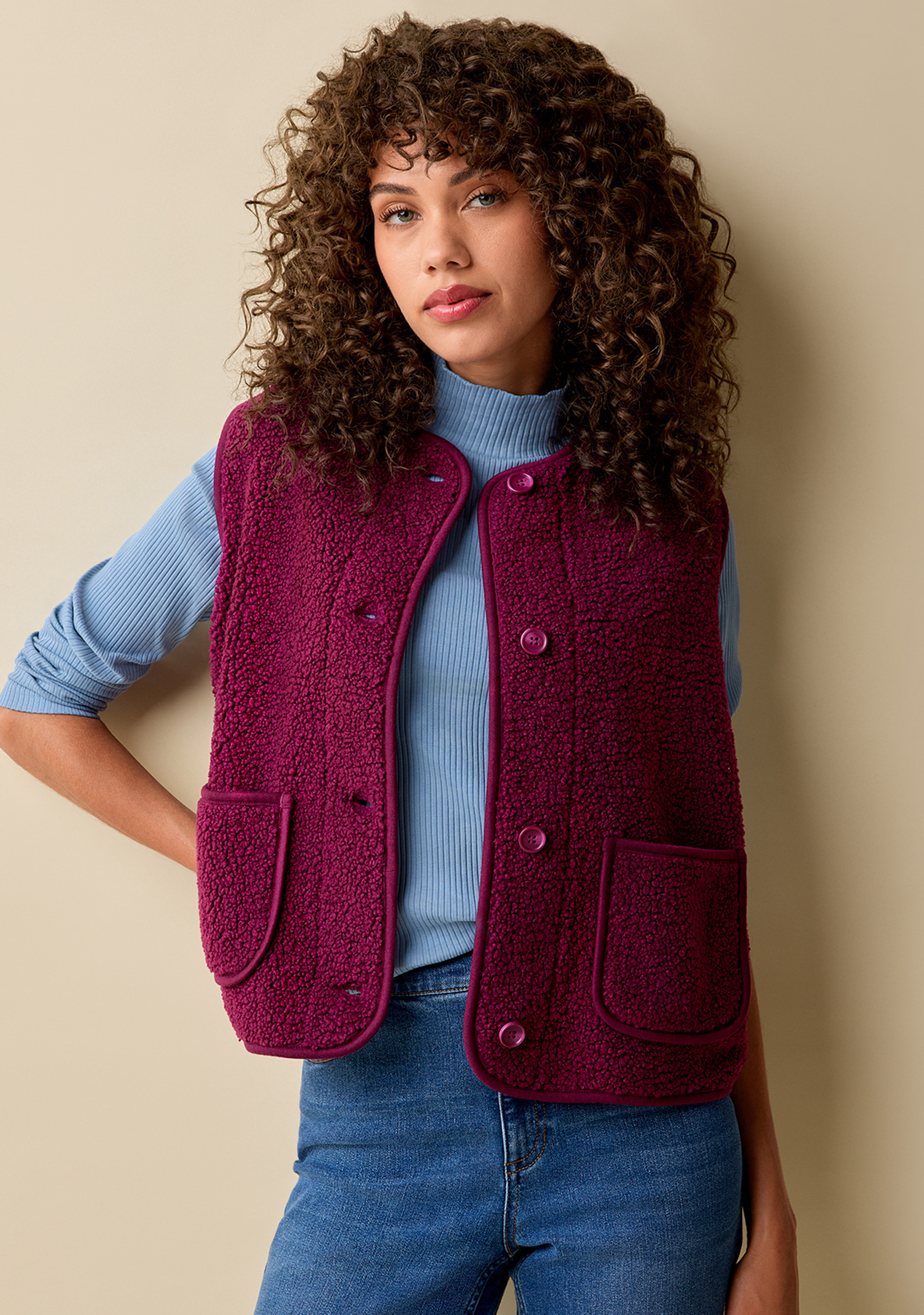 Sherpa Button Front Vest Half Body