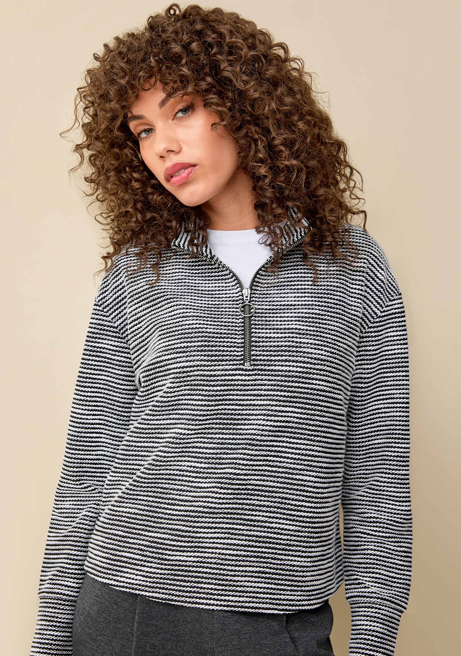 Striped Quarter Zip Sweatshirt