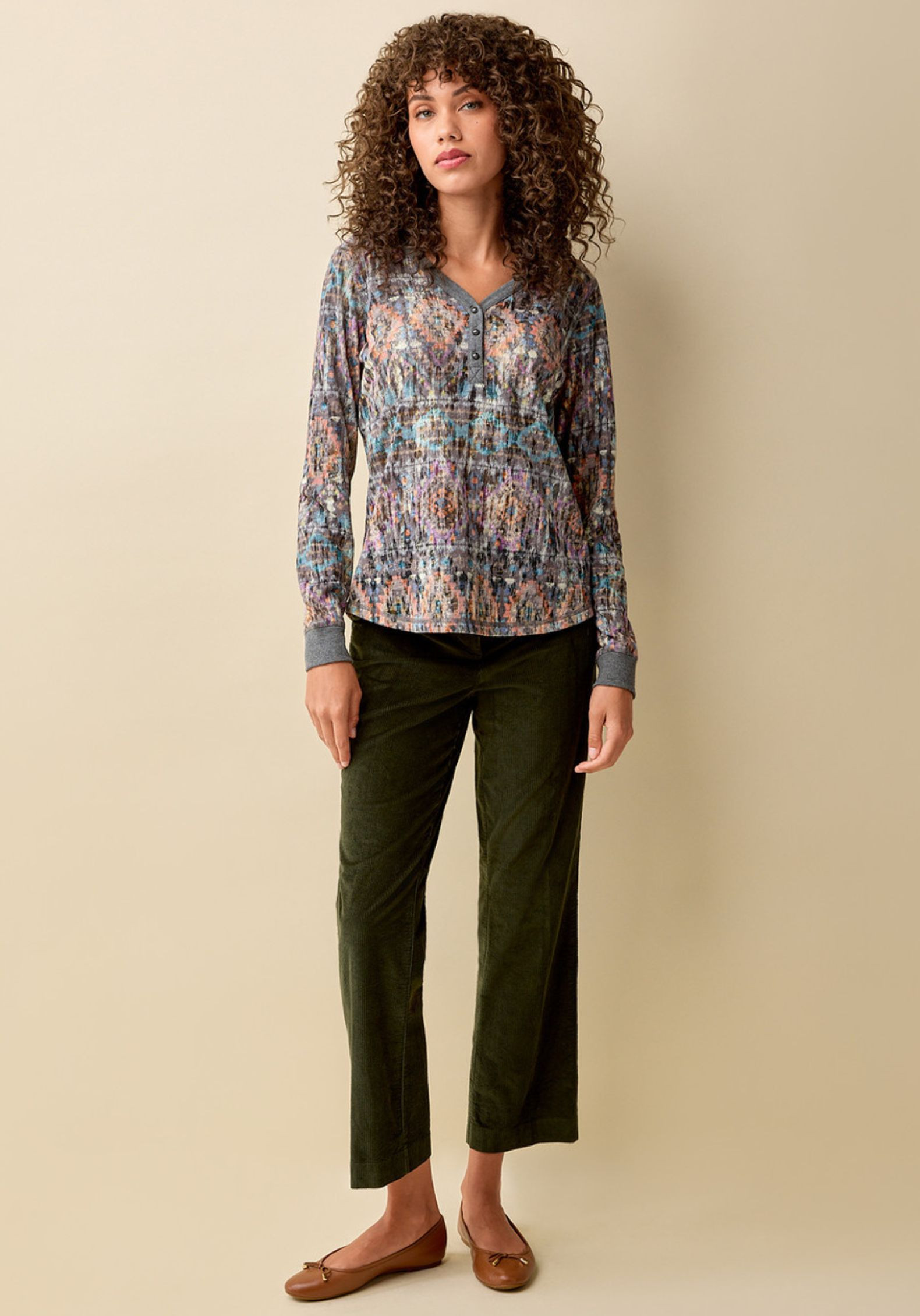 Y-Neck Knit Top Full Body