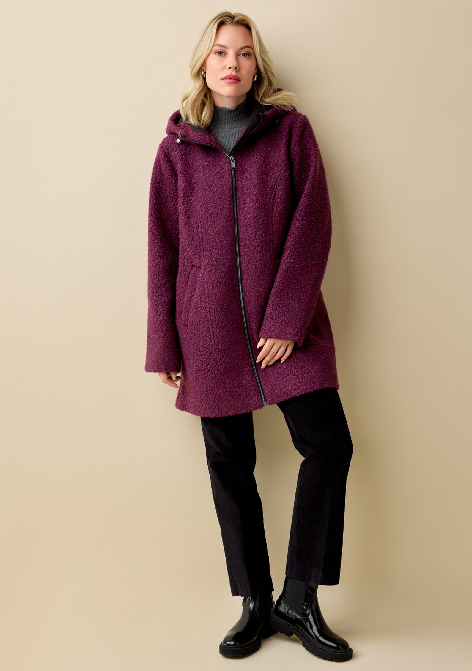 Zip Up Boucle Jacket Full Body Unzipped