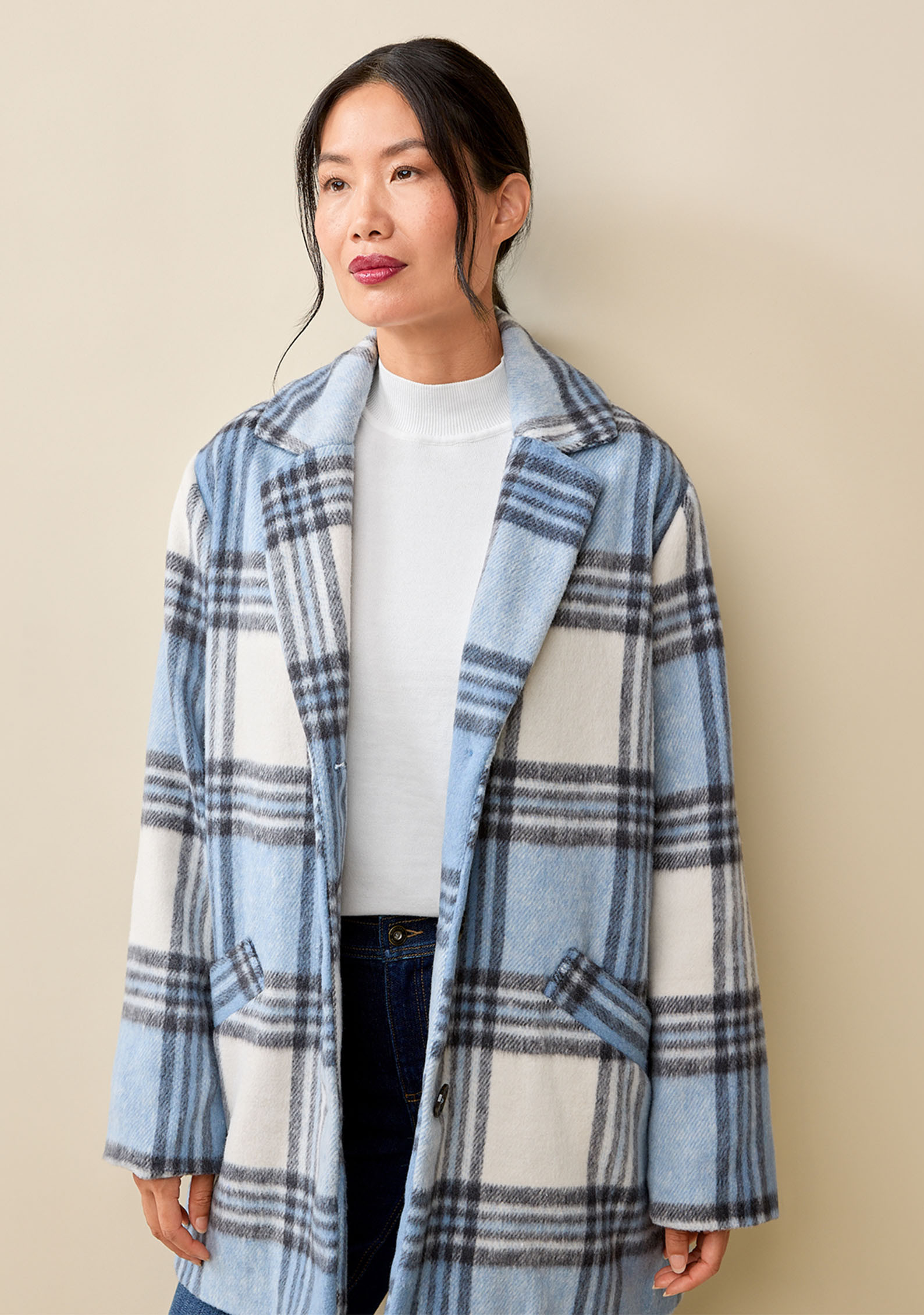 Baby Blue Plaid Coat Half Body