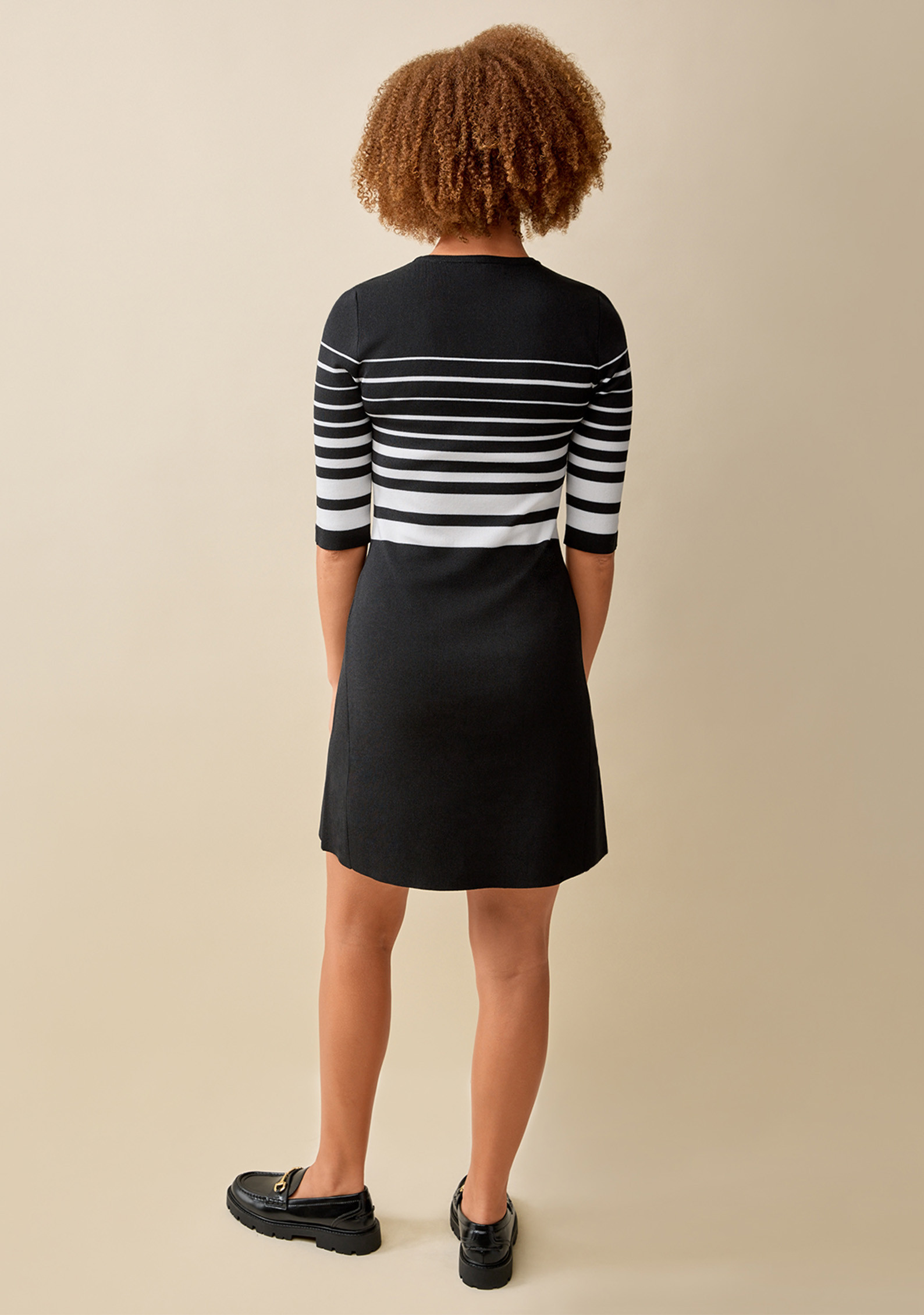 Black and White Striped Dress Back View