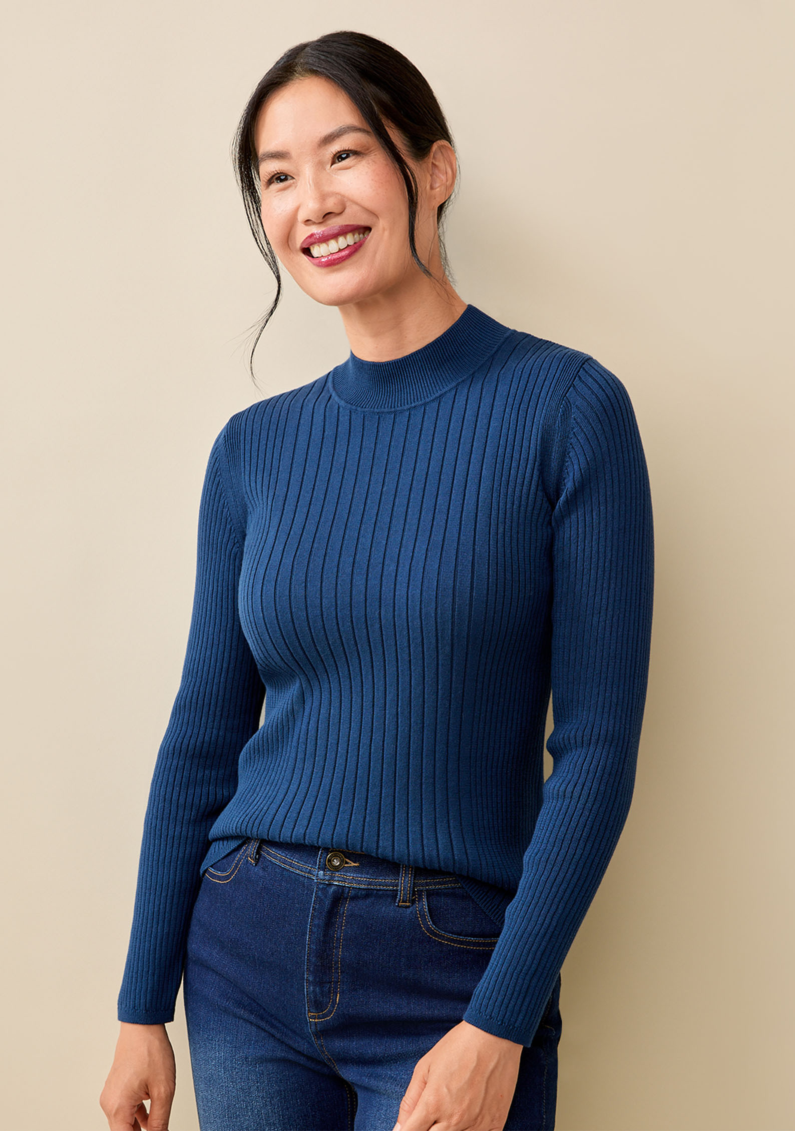 Cotton Ribbed Mockneck Sweater