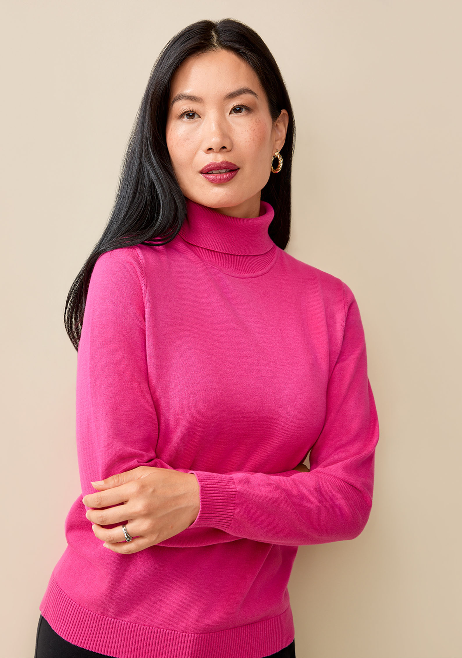 Cotton Turtleneck Sweater Half Body