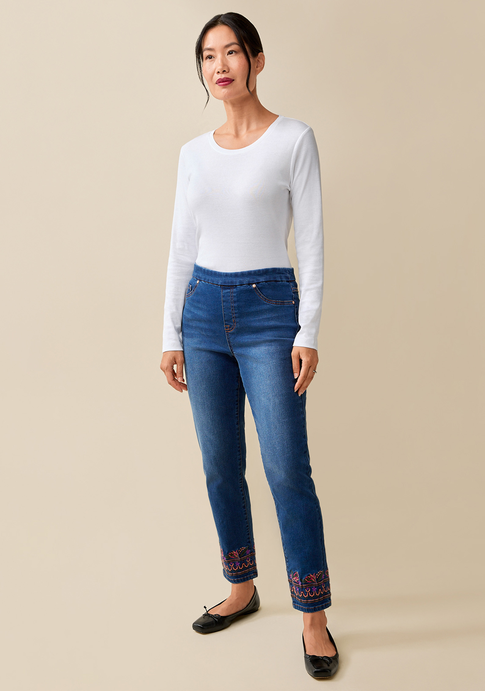 Embroidered Pull On Jean