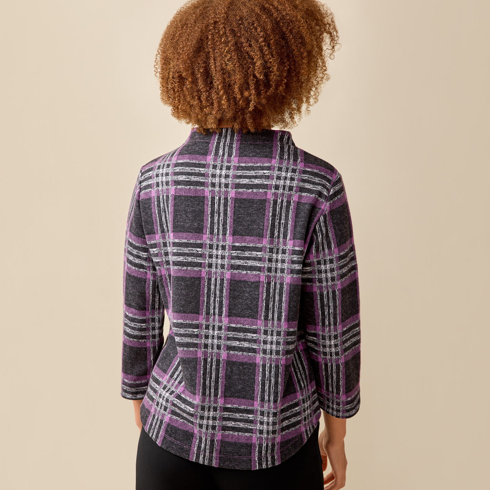 Funnel Neck Plaid Top Back View