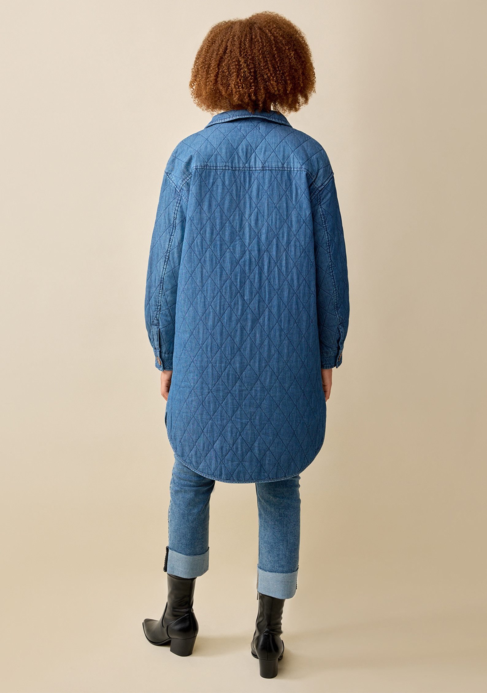 Long Quilted Denim Jacket Back View
