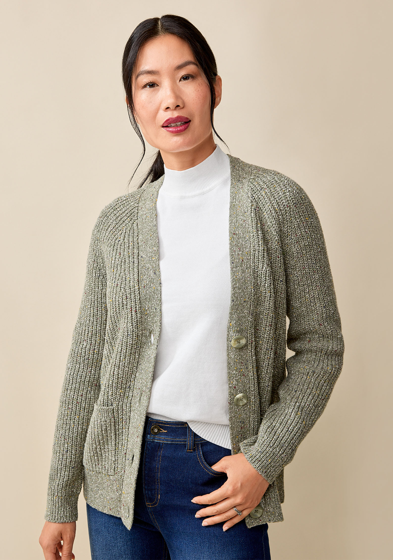Marled V-Neck Cardigan Half Body Open