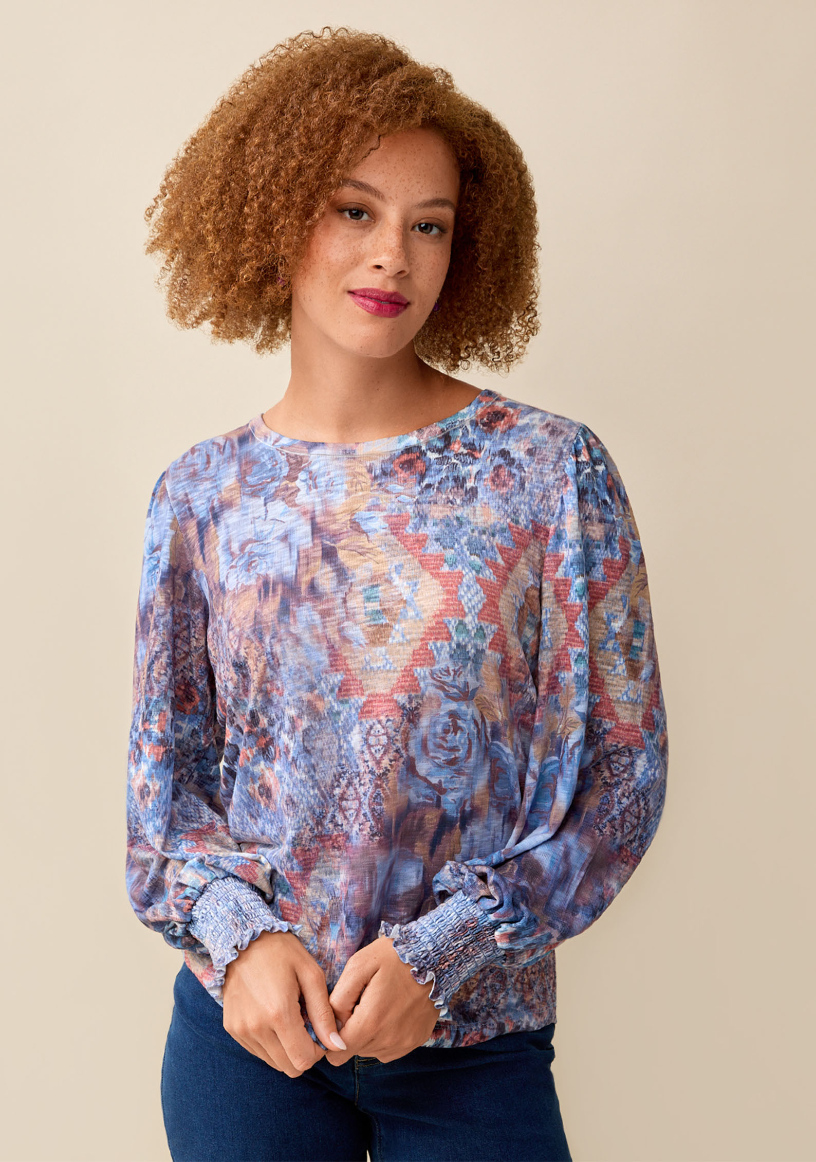 Puff Sleeve Patterned Top