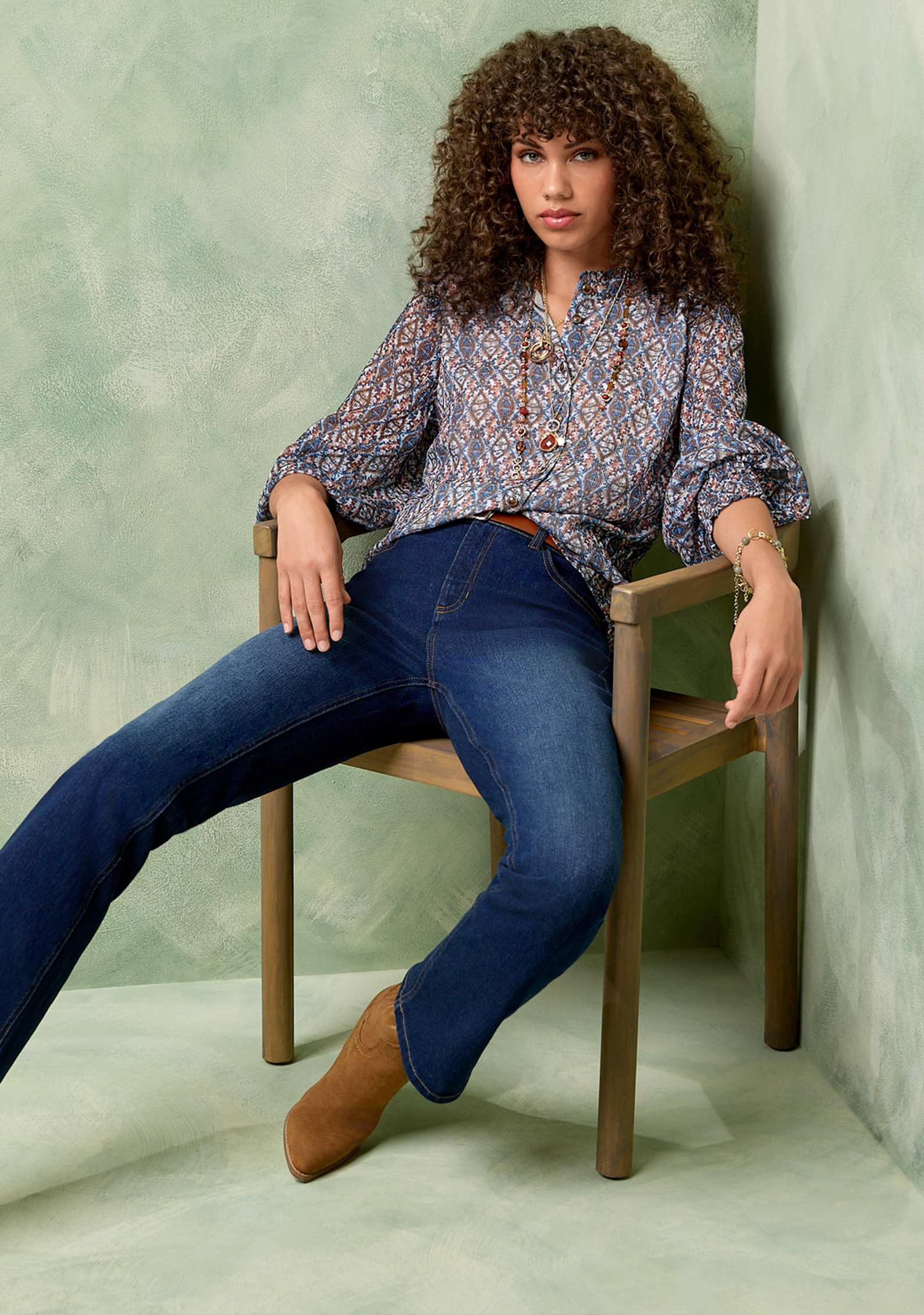 Ruffle Neck Printed Blouse
