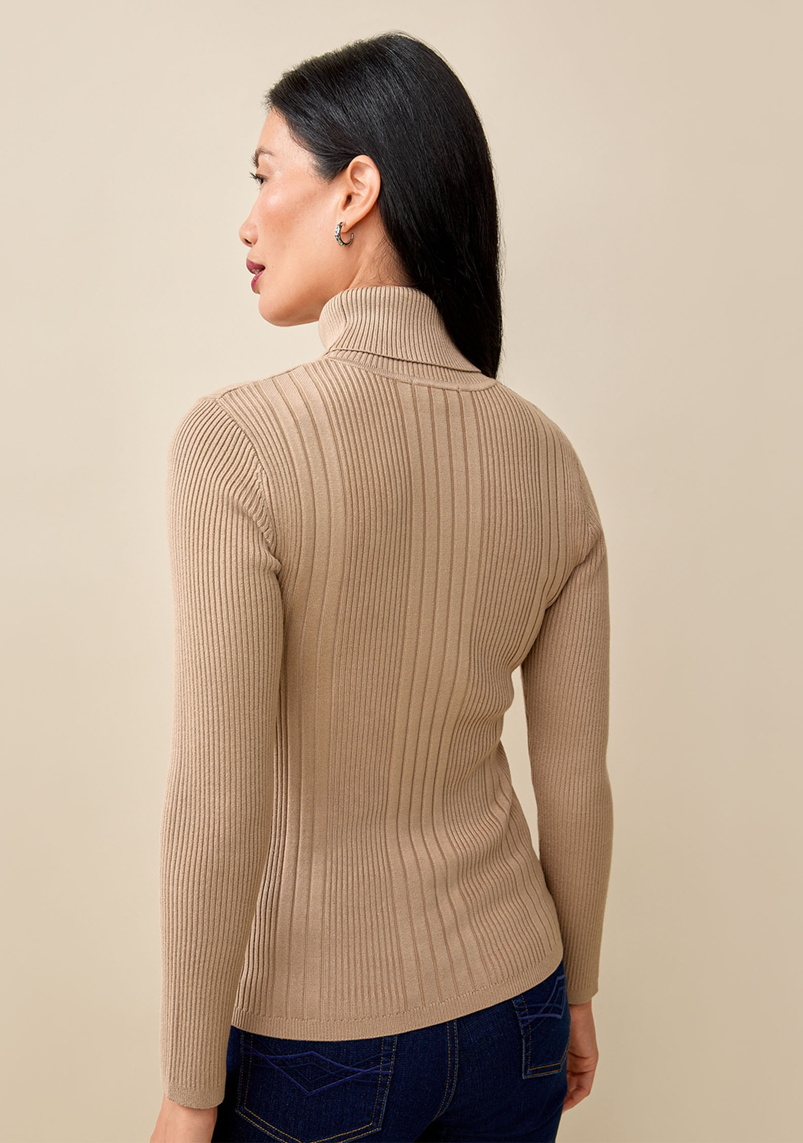 Slim Fit Ribbed Turtleneck Sweater Back View