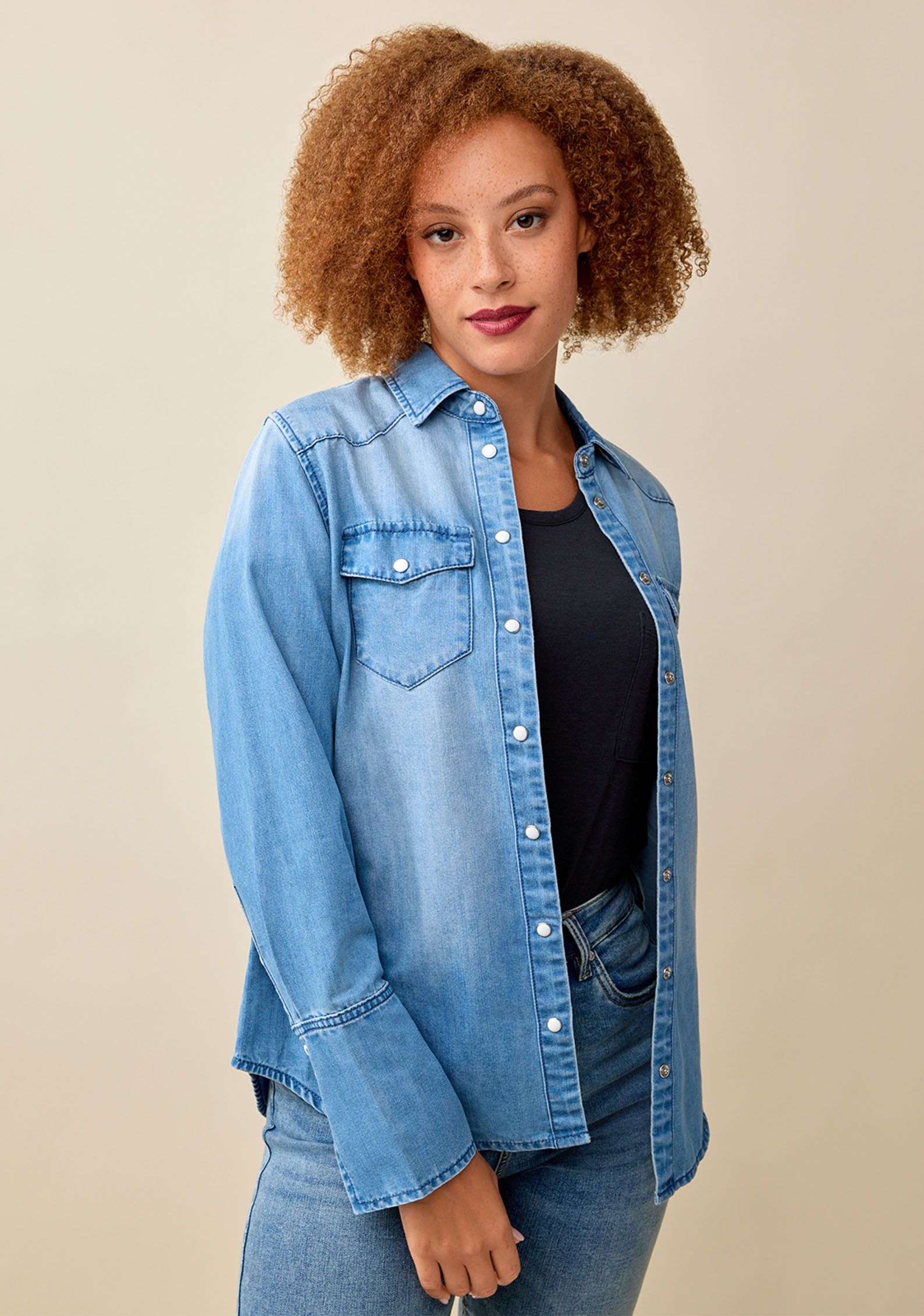 Snap Up Denim Shirt Half Body