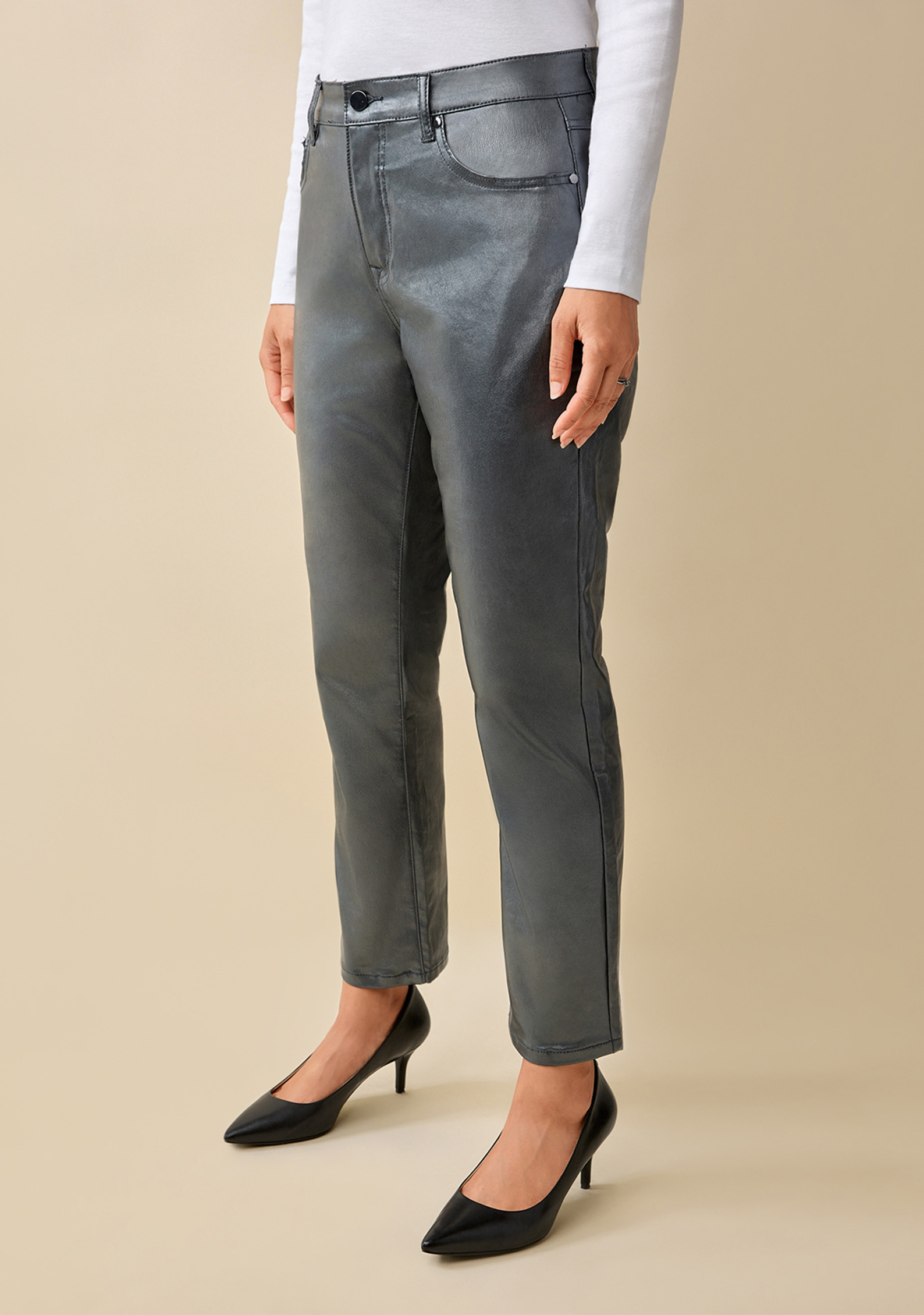 Straight Leg Silver Pant Half Body
