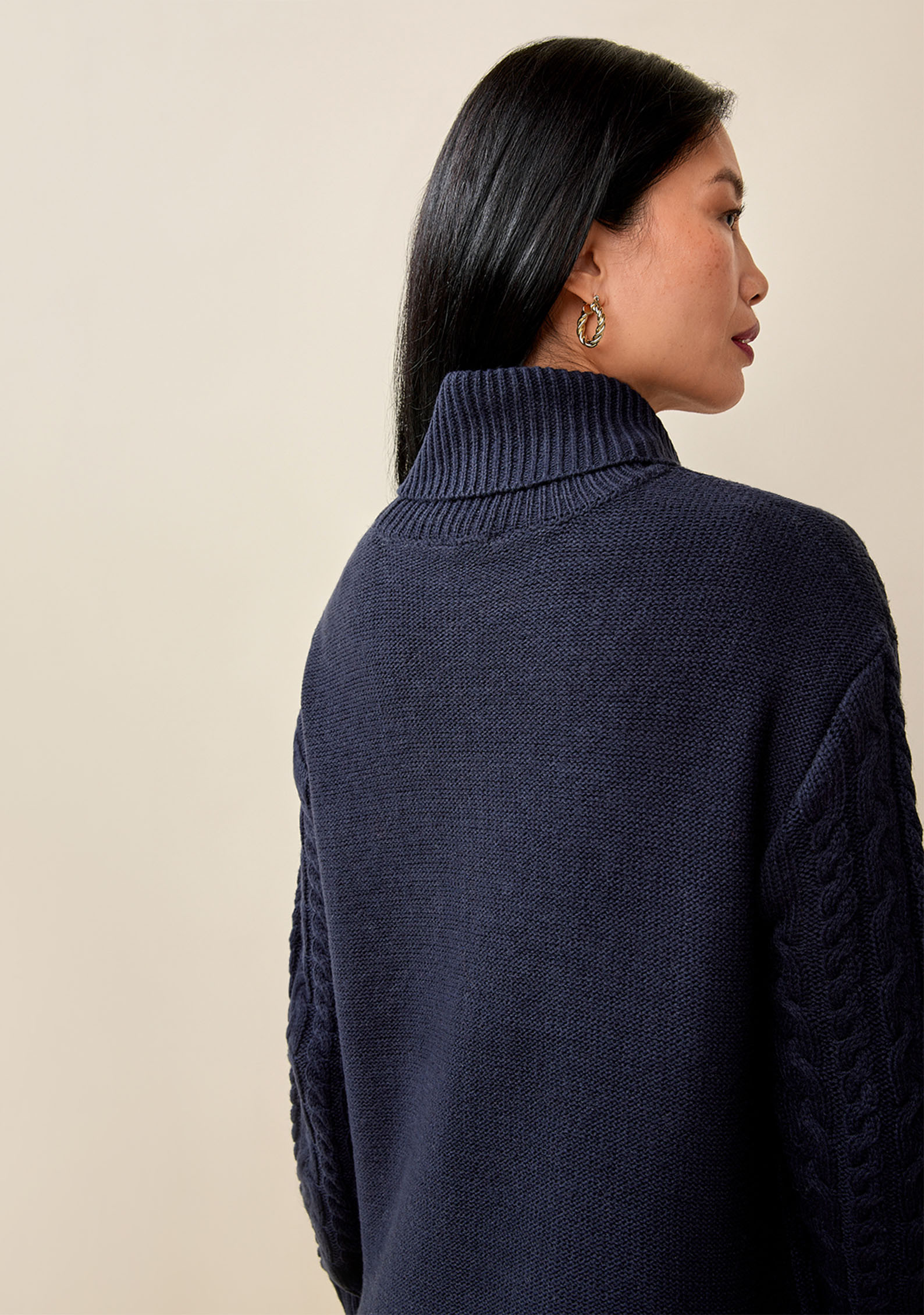 Turtleneck Cable Knit Sweater Dress Back View
