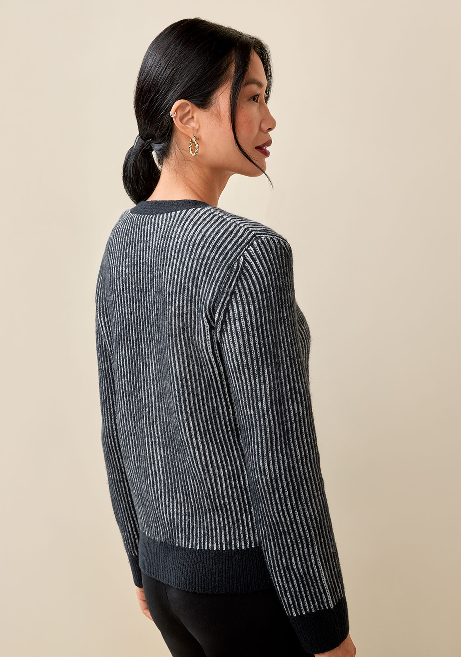 V-Neck Striped Cardigan Back View