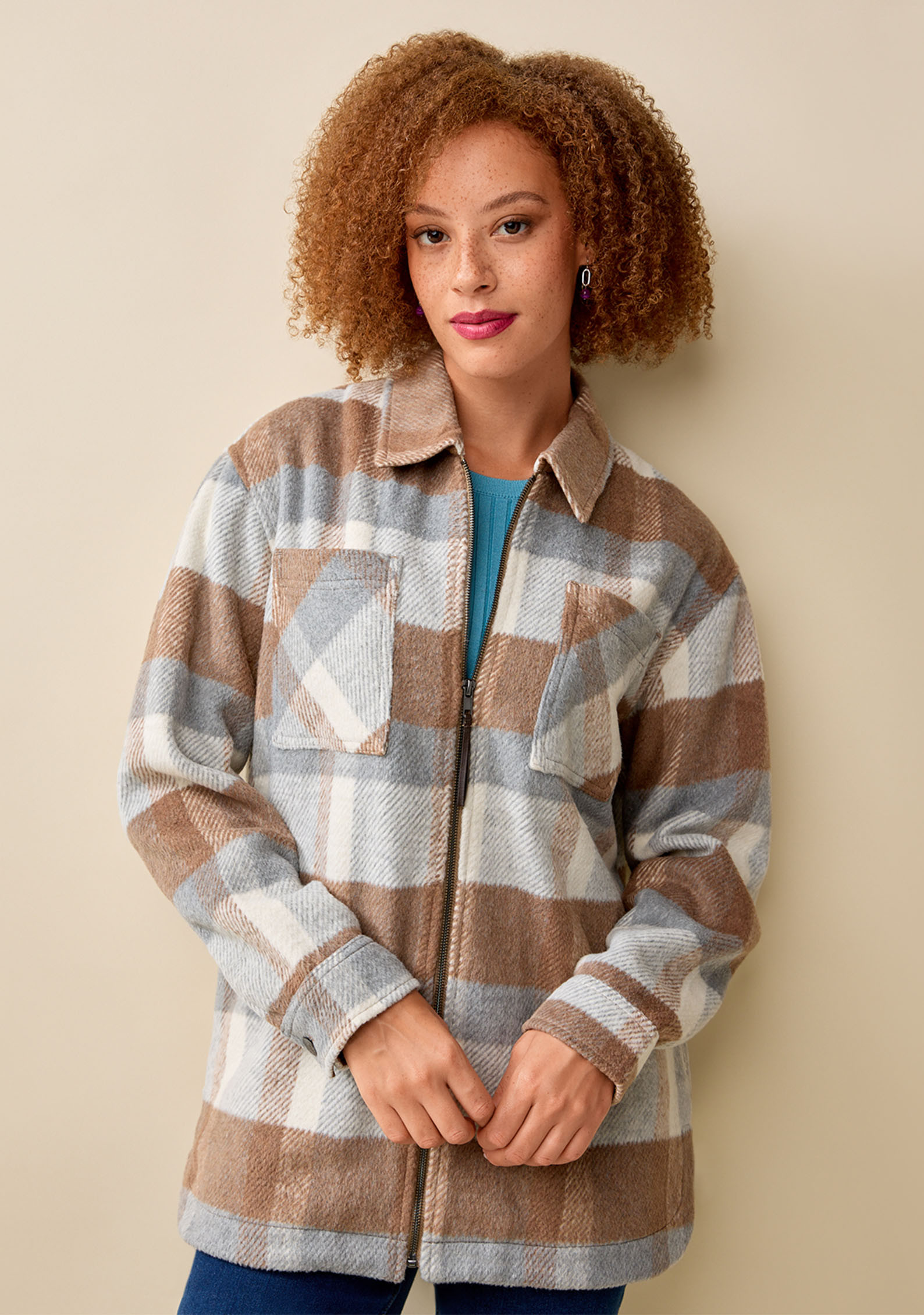 Zip Front Brown Shacket