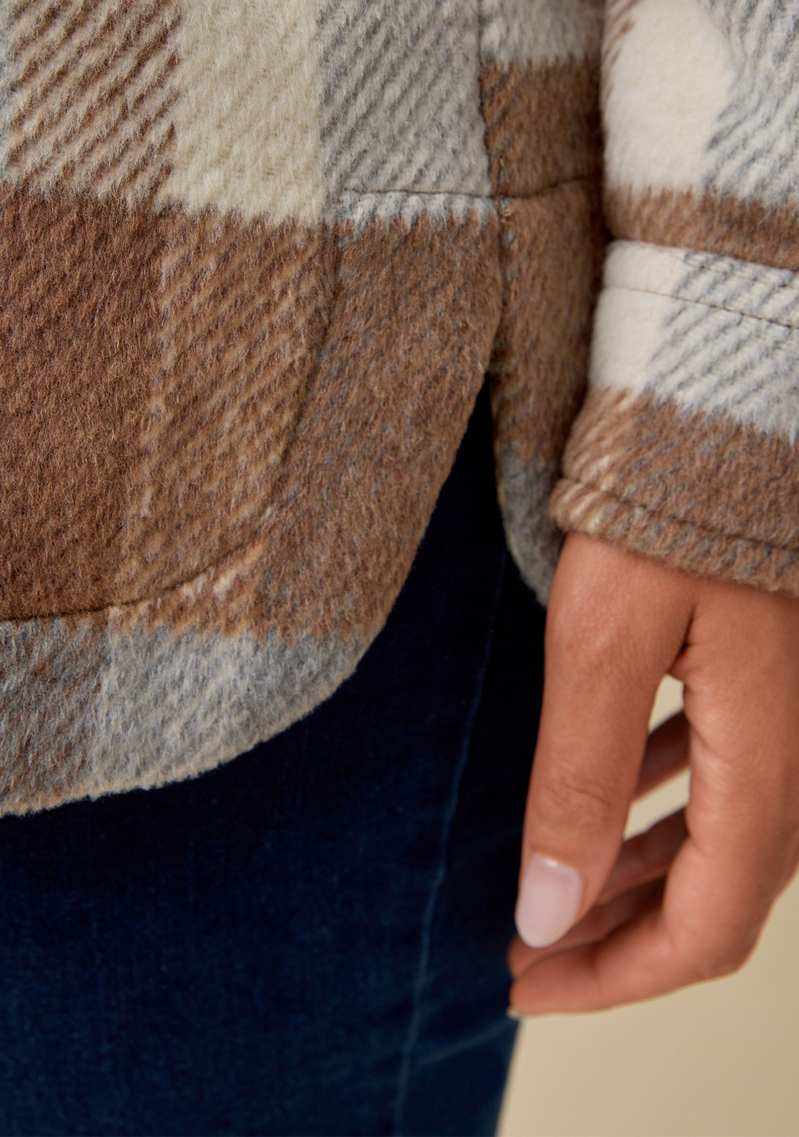 Zip Front Brown Shacket Close Up
