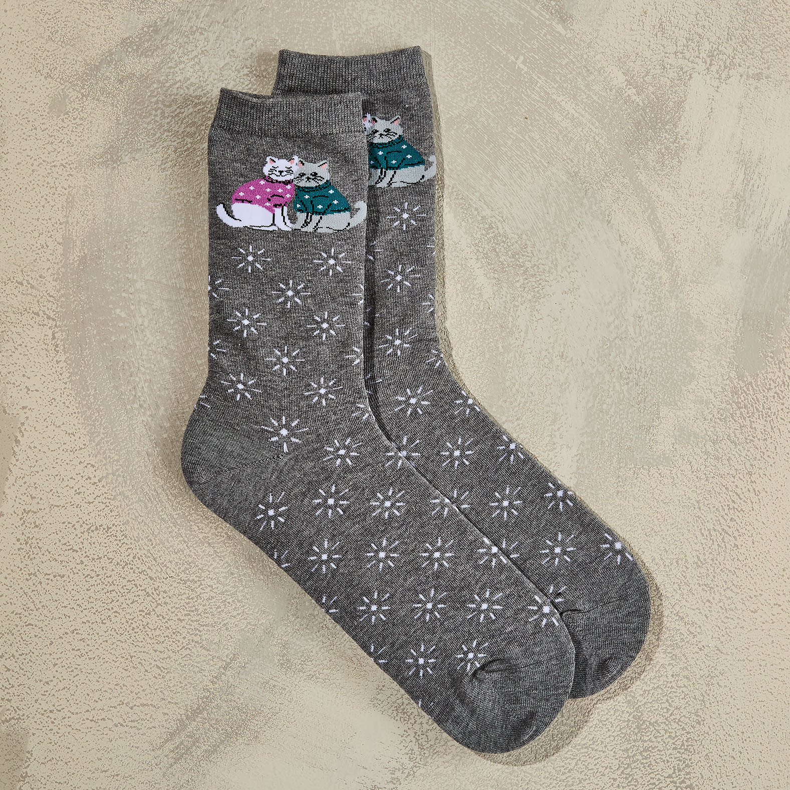 Festive Cats in Sweaters Socks