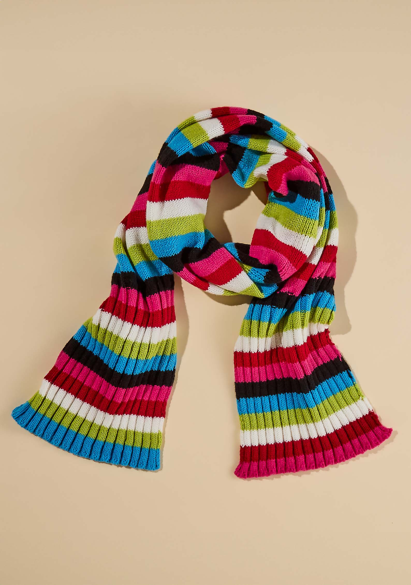 Rib Knit Striped Scarf