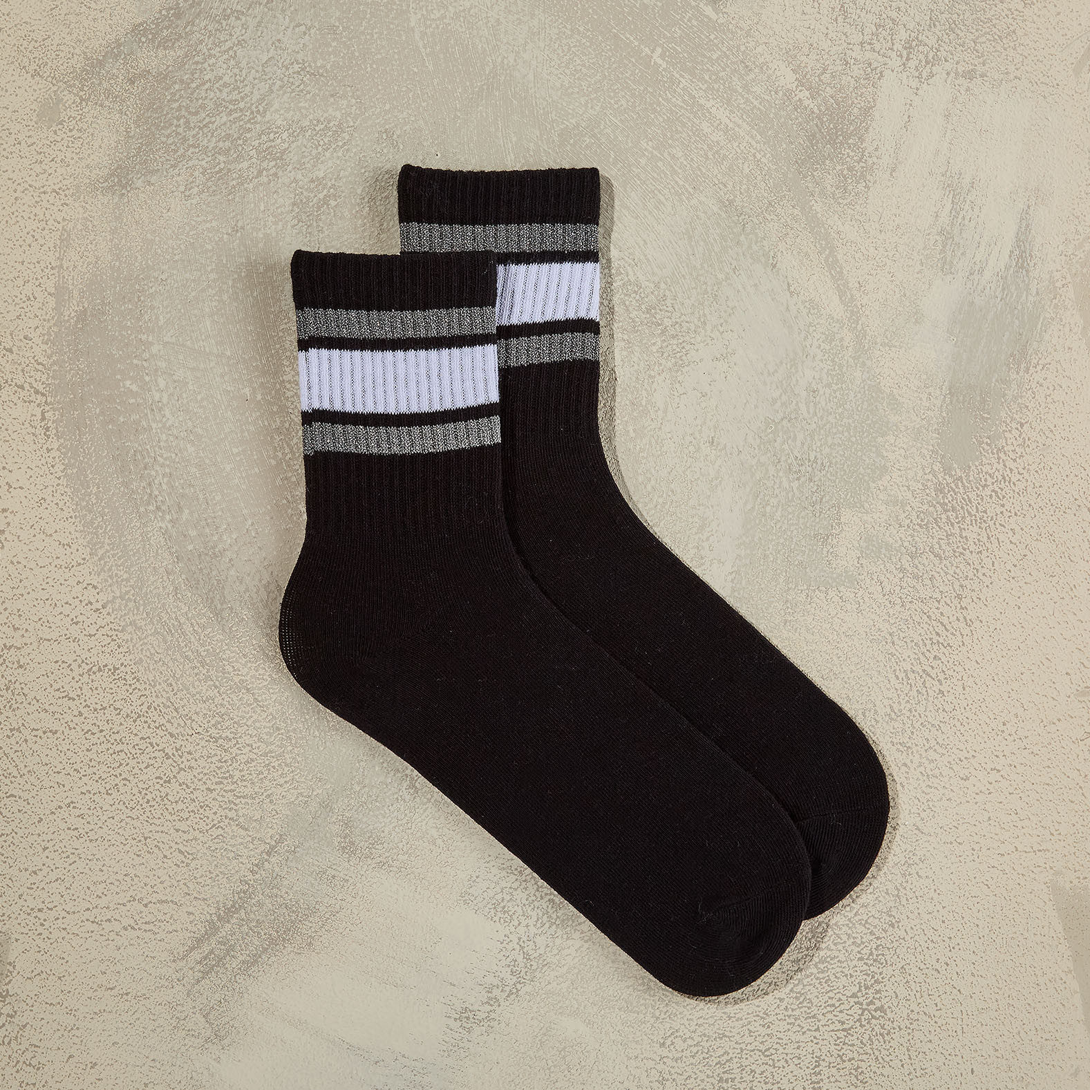 Striped Lurex Mid Crew Socks
