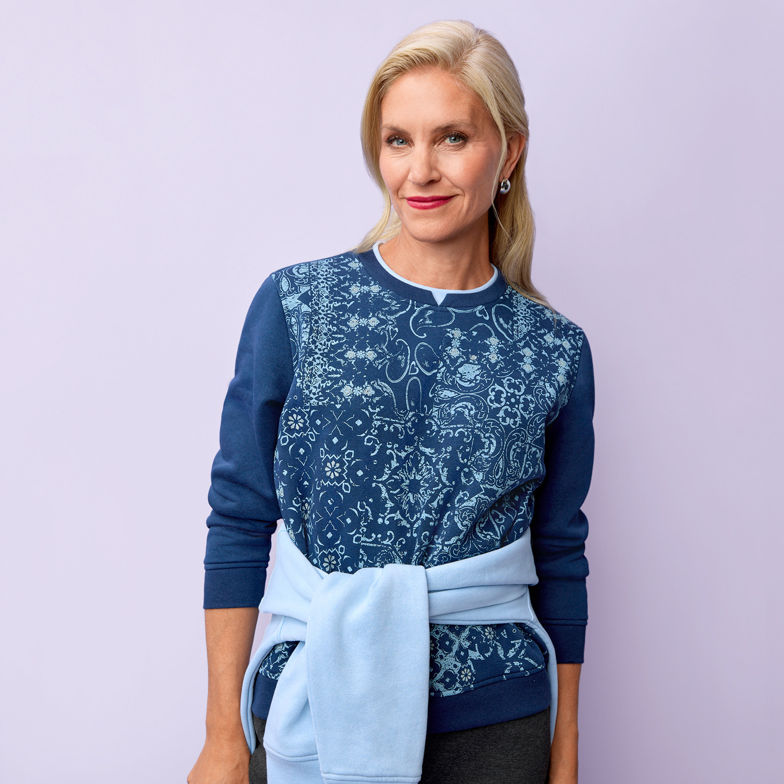 Petite Long Sleeve Fleece Sweatshirt Layered