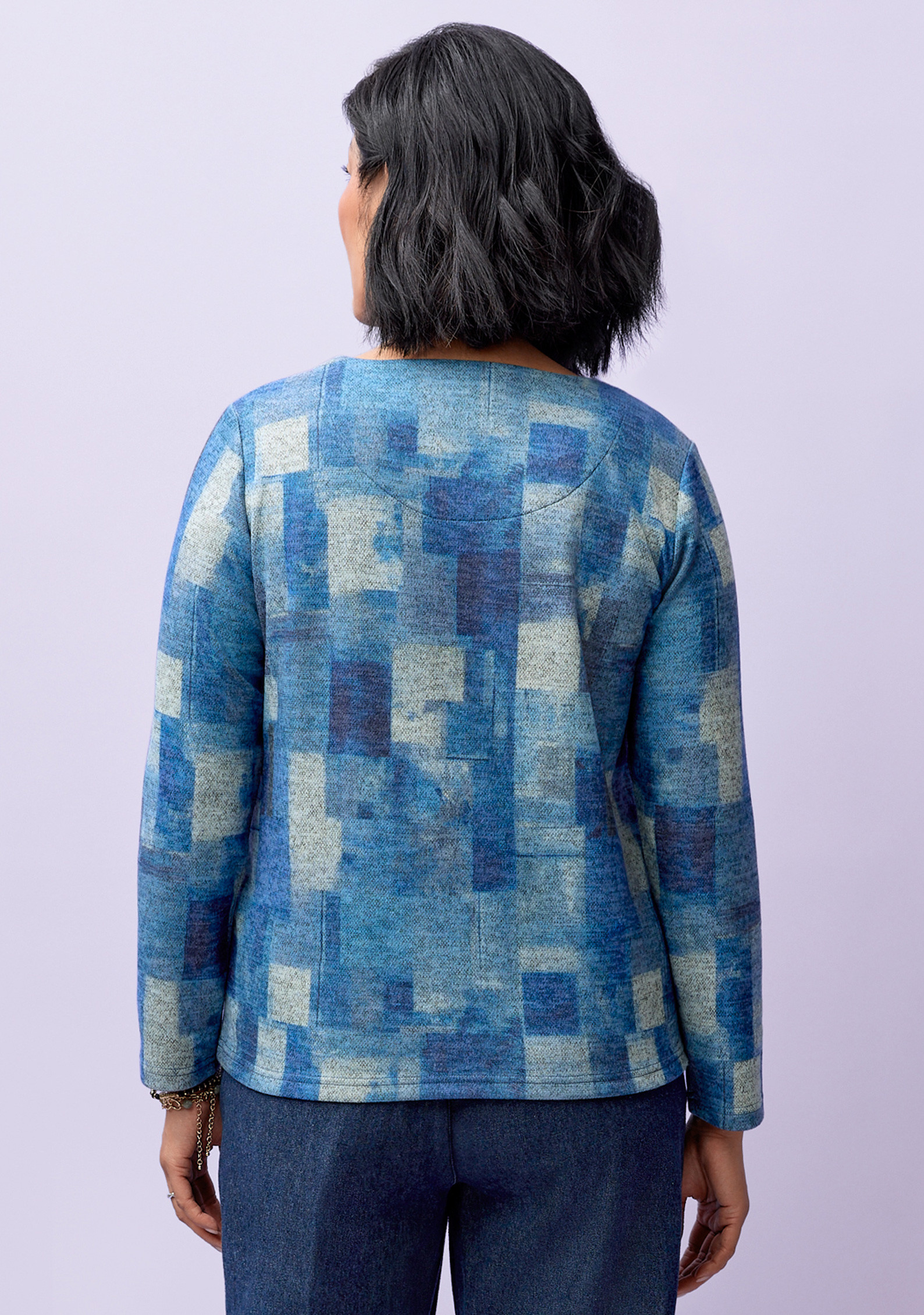 Petite - Long Sleeve Patterned Top Back View