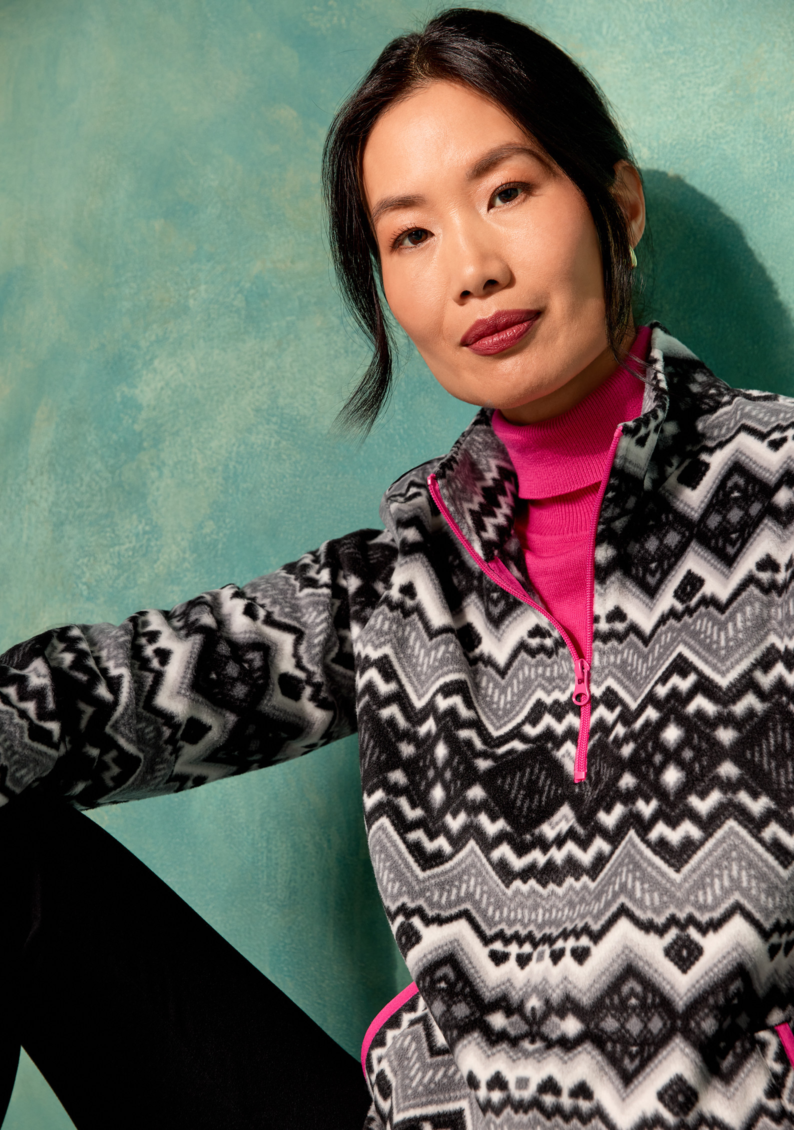 Aztec Print Quarter Zip Fleece