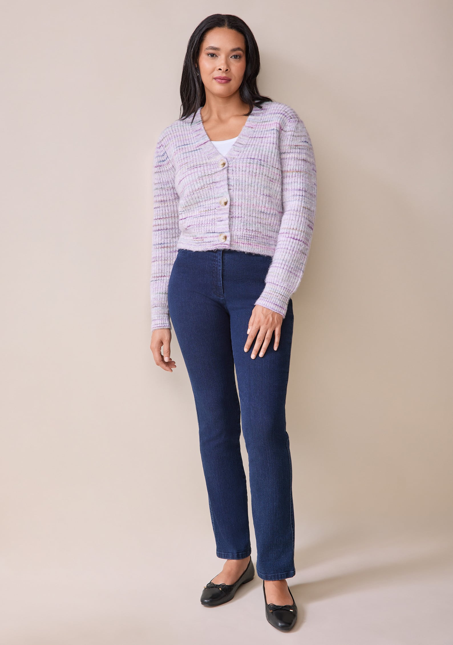 Cropped Striped Cardigan Full Body