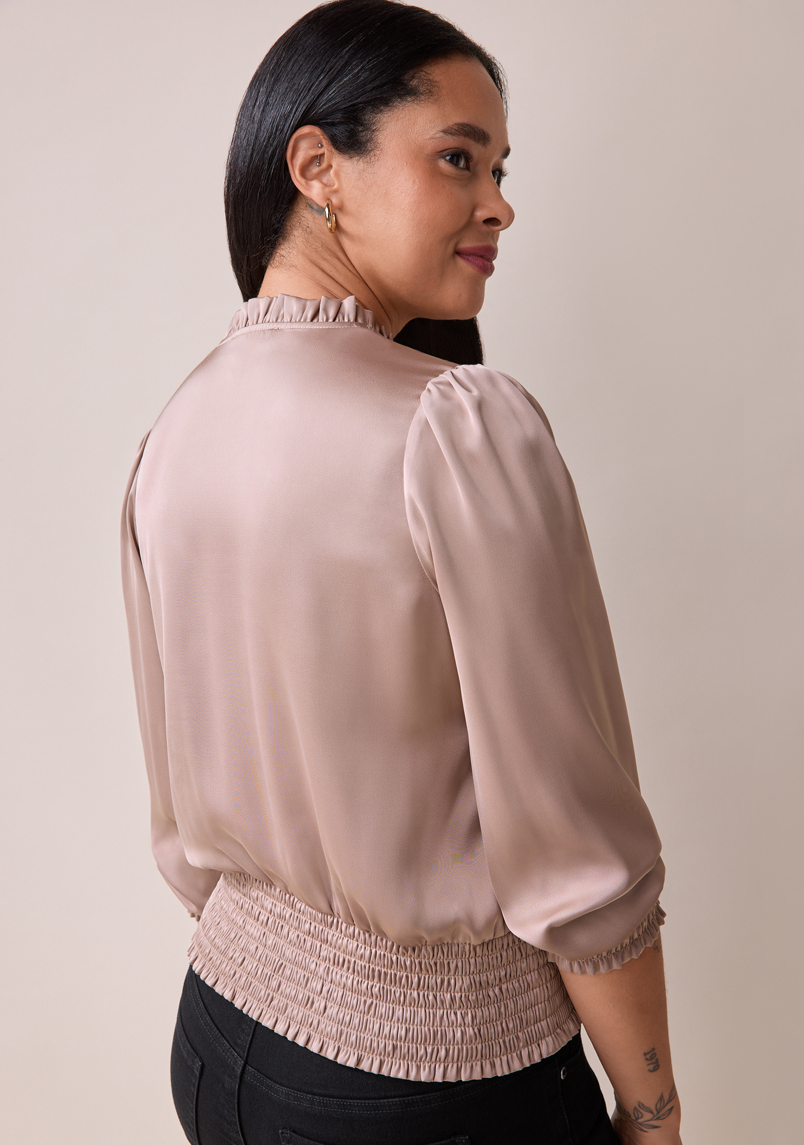 Holiday Elastic Ruched Blouse Back View