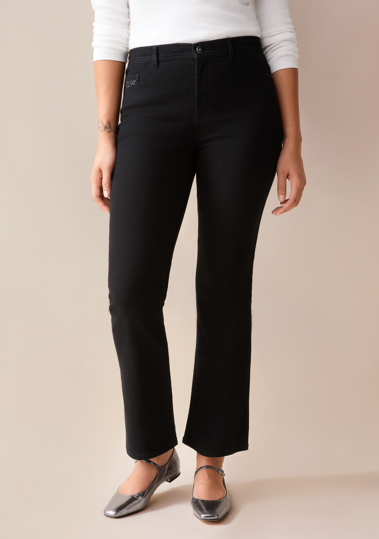 Holiday Essential Slim Embellished Bootcut Jean Half Body