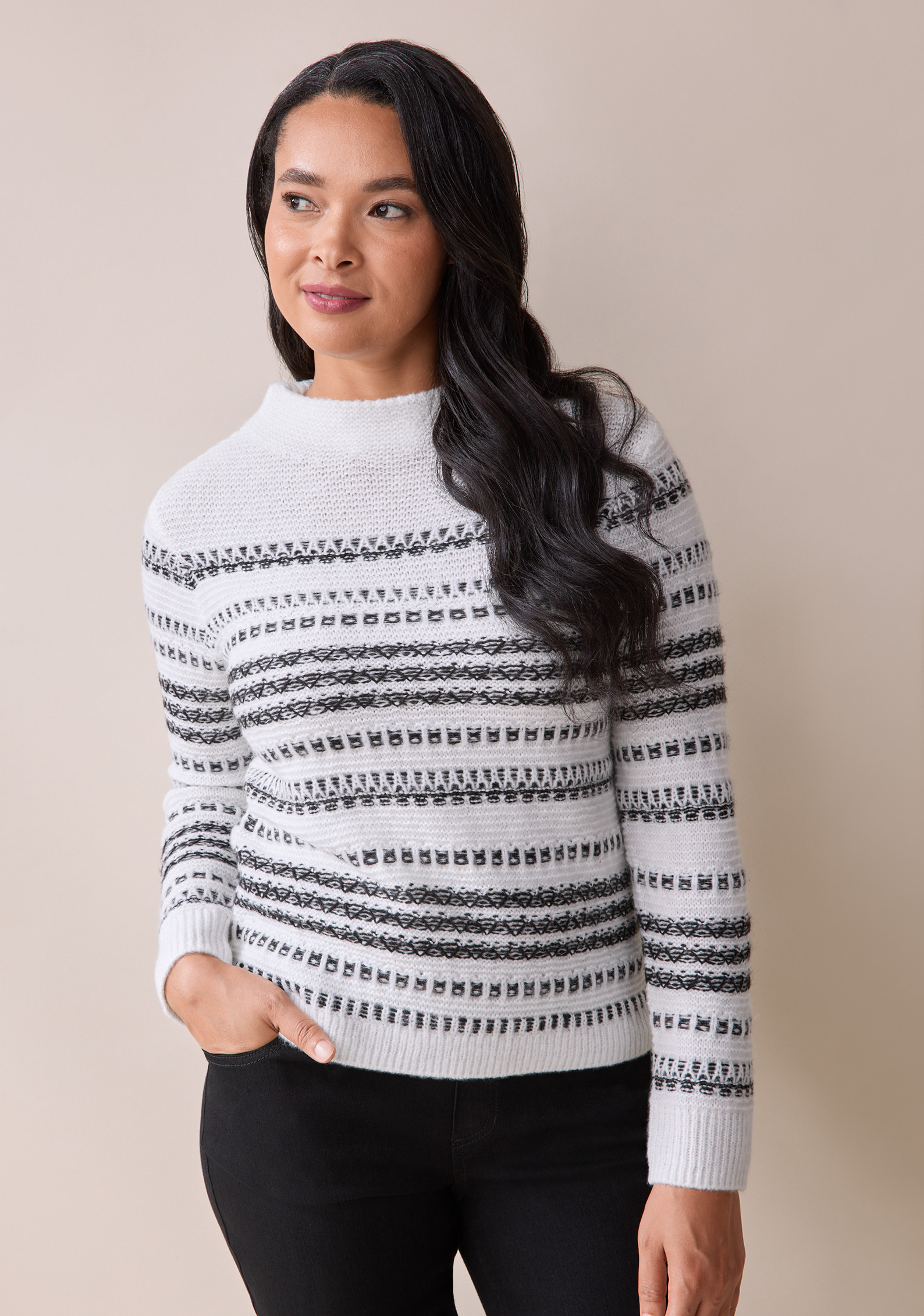 Funnel Neck Striped Sweater