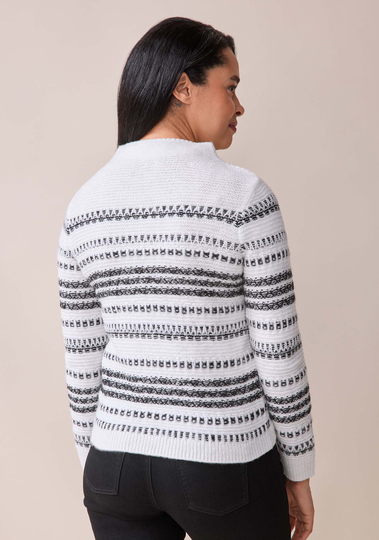 Funnel Neck Striped Sweater  Back View