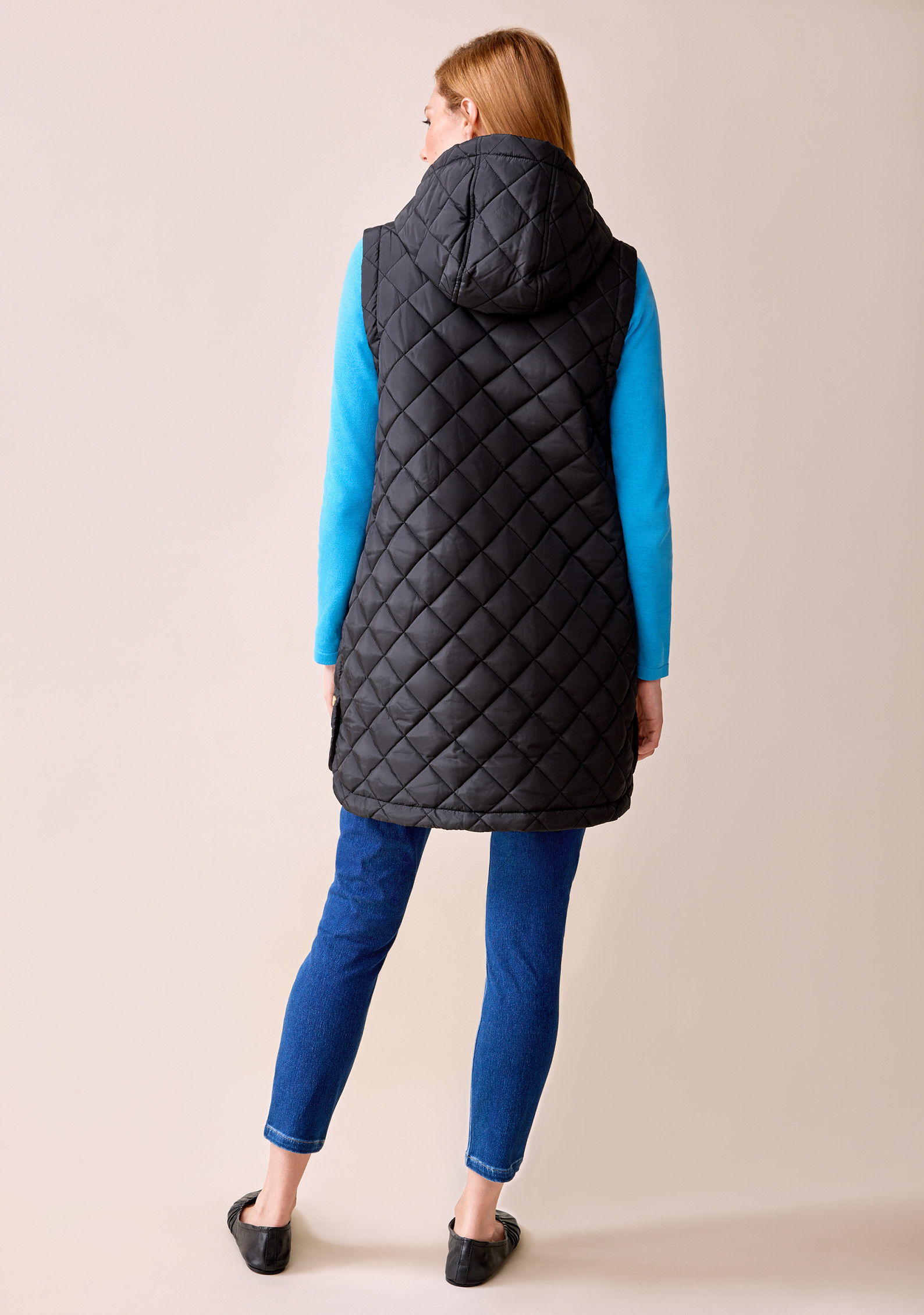 Long Diamond Quilted Vest Back View