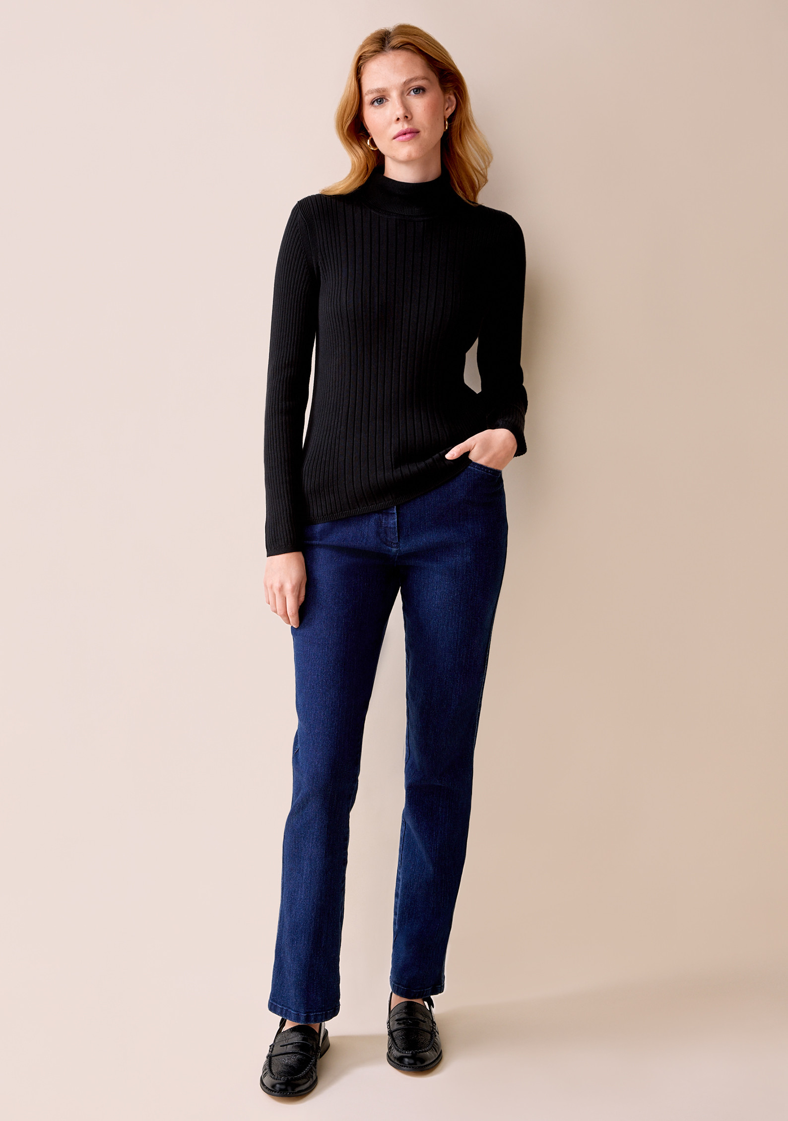 Organic Cotton Ribbed Turtleneck Sweater Full Body