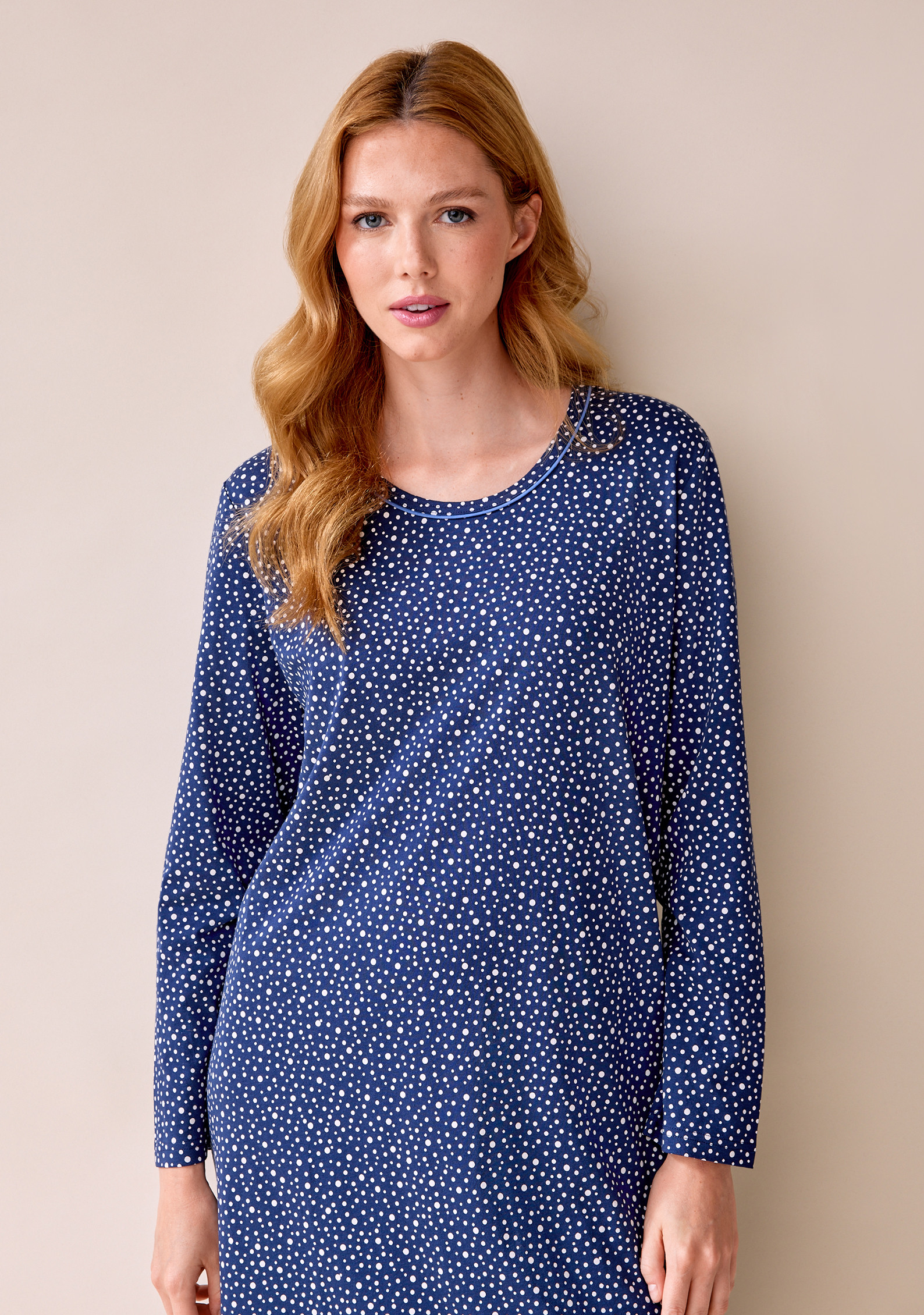 Polka Dot Cotton Nightshirt Half Body