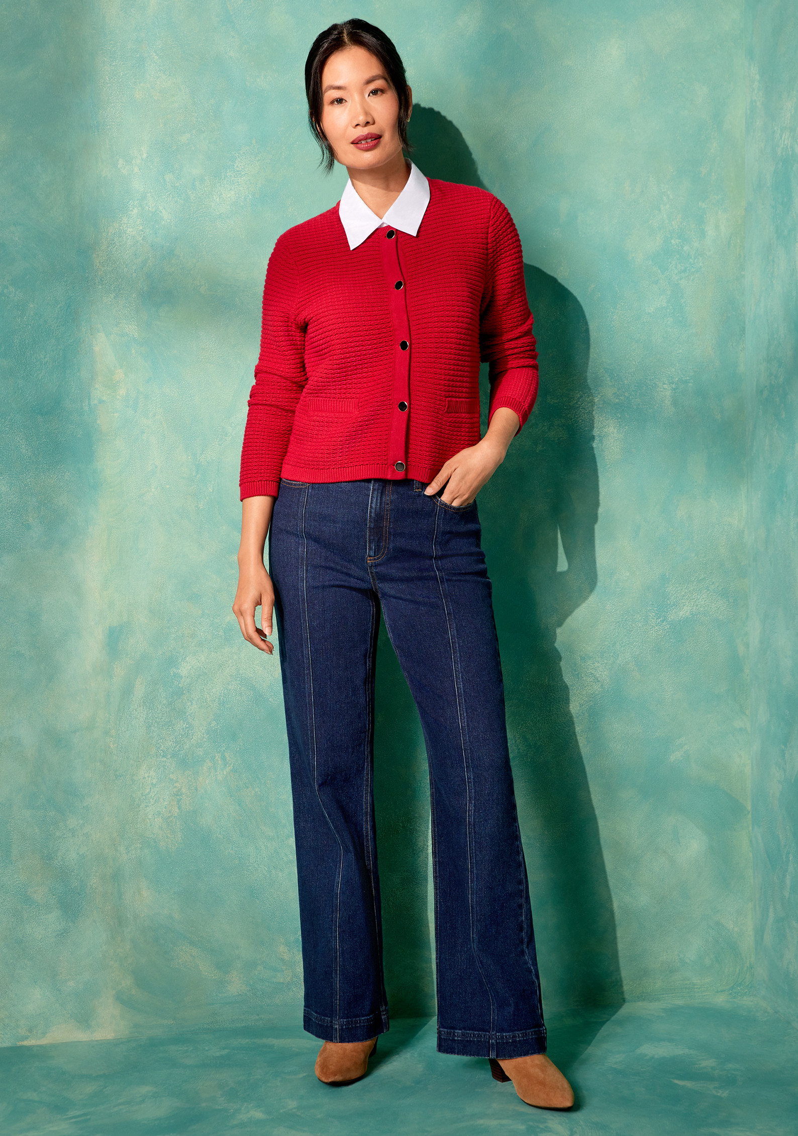 Ribbed Crewneck Cardigan Full Body