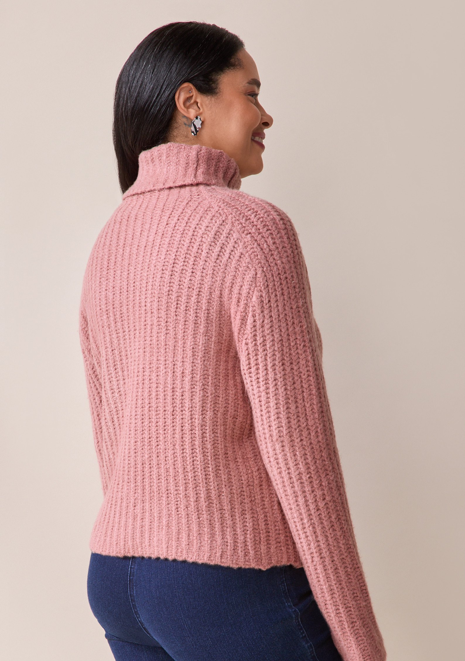 Shaker Knit Turtleneck Sweater Back View