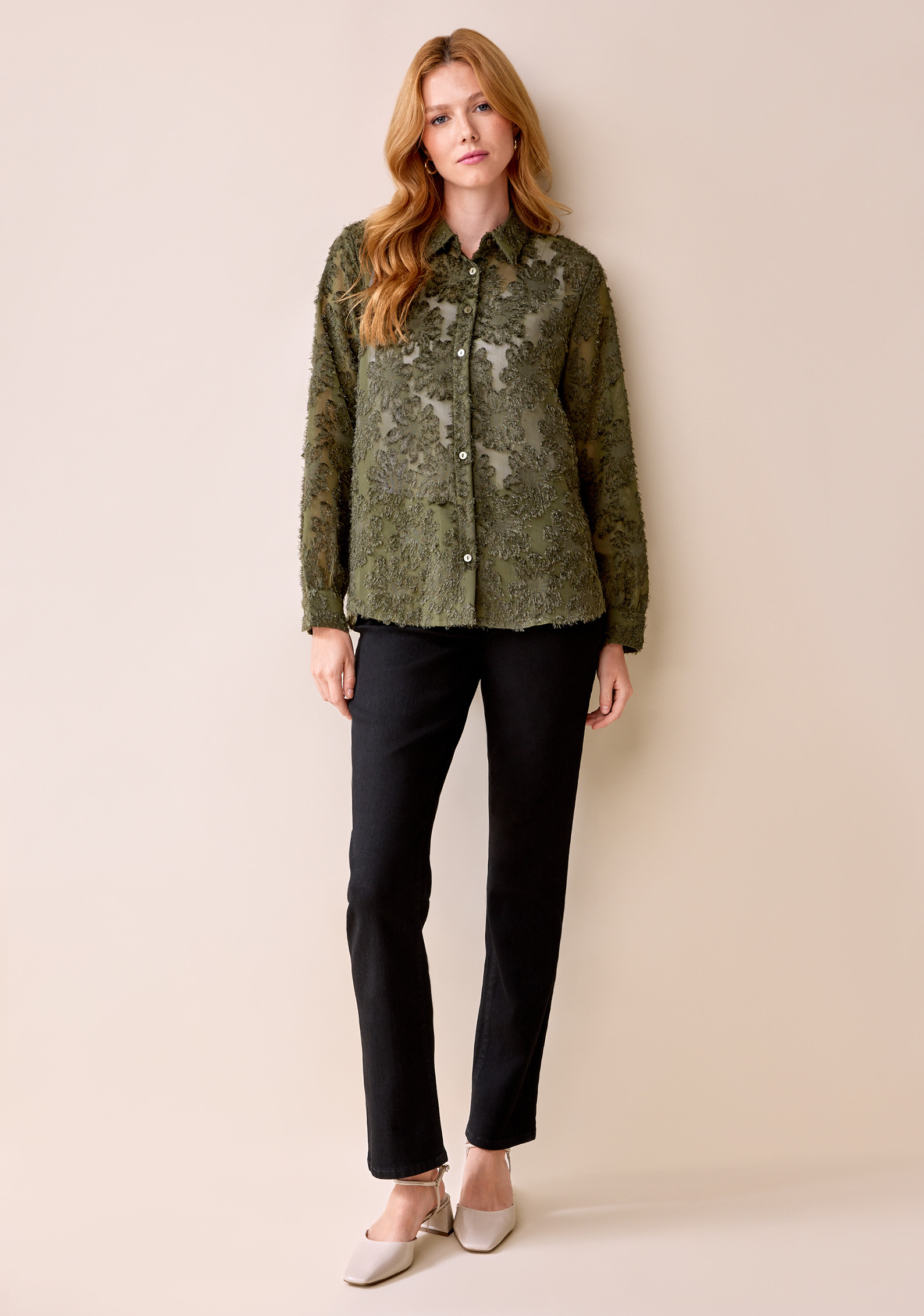 Holiday Textured Button Up Shirt Full Body